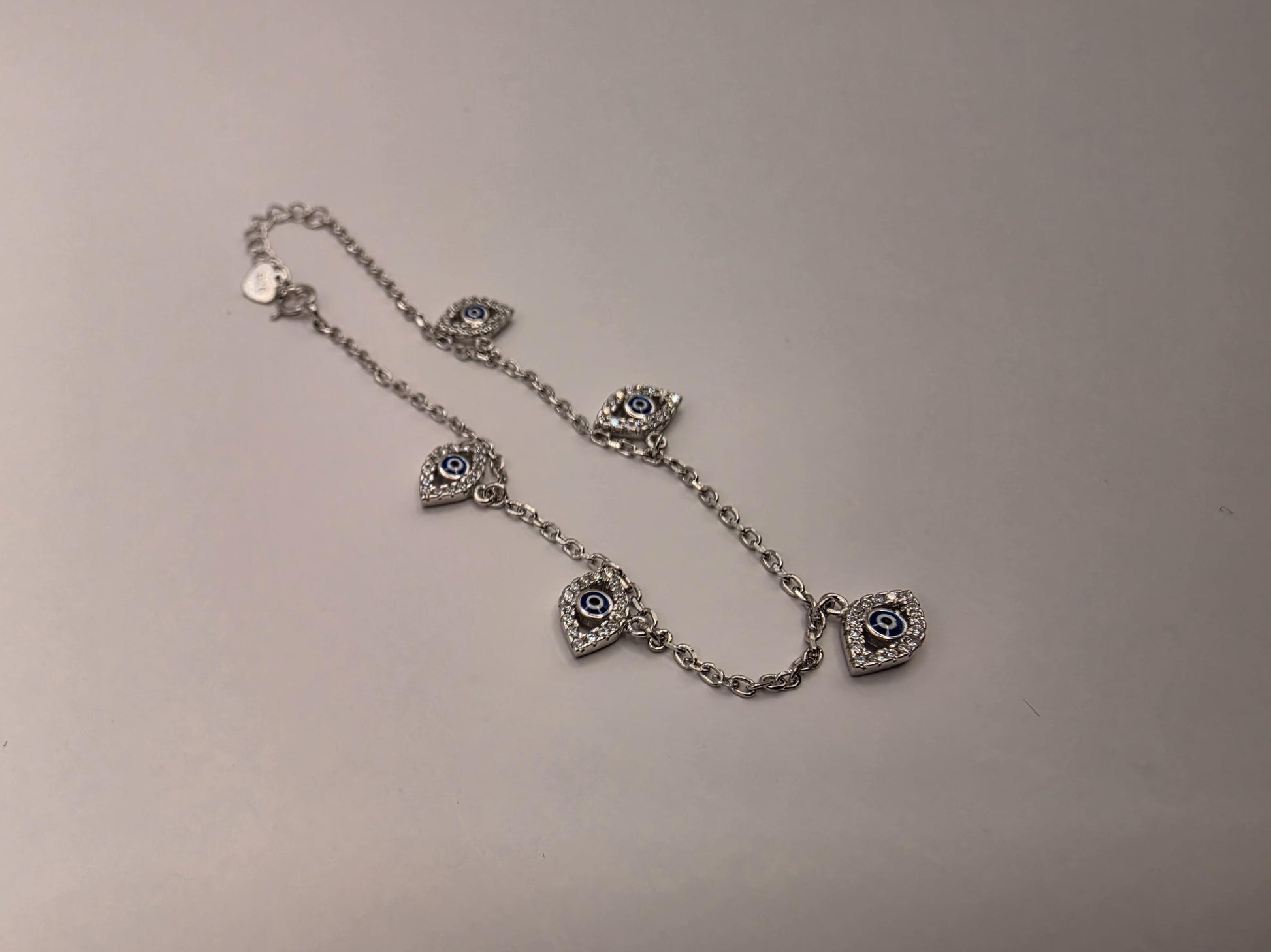 925 Sterling Silver Evil Eye Charm Dangle Bracelet | 7.5" | CZ Halo Charms | Delicate Chain | Protection Jewelry | Gift for Her
