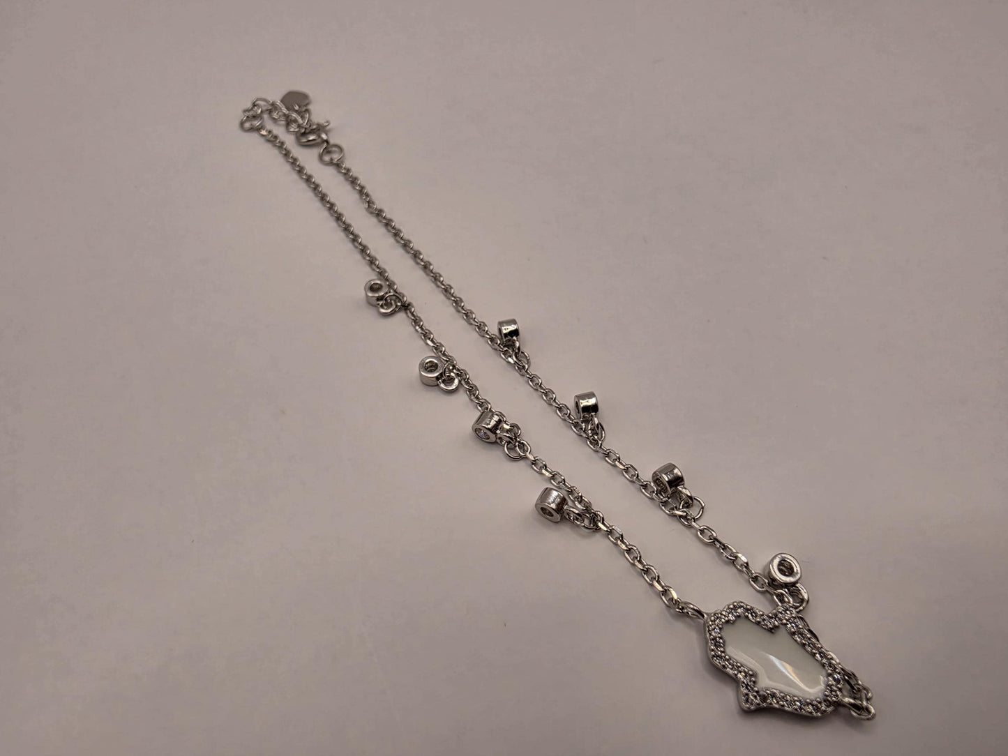 925 Sterling Silver Hamsa Charm Bracelet| 10" | Lock & Circle Charms | Delicate Chain | Protection Jewelry | Gift for Her | Womens Bracelet