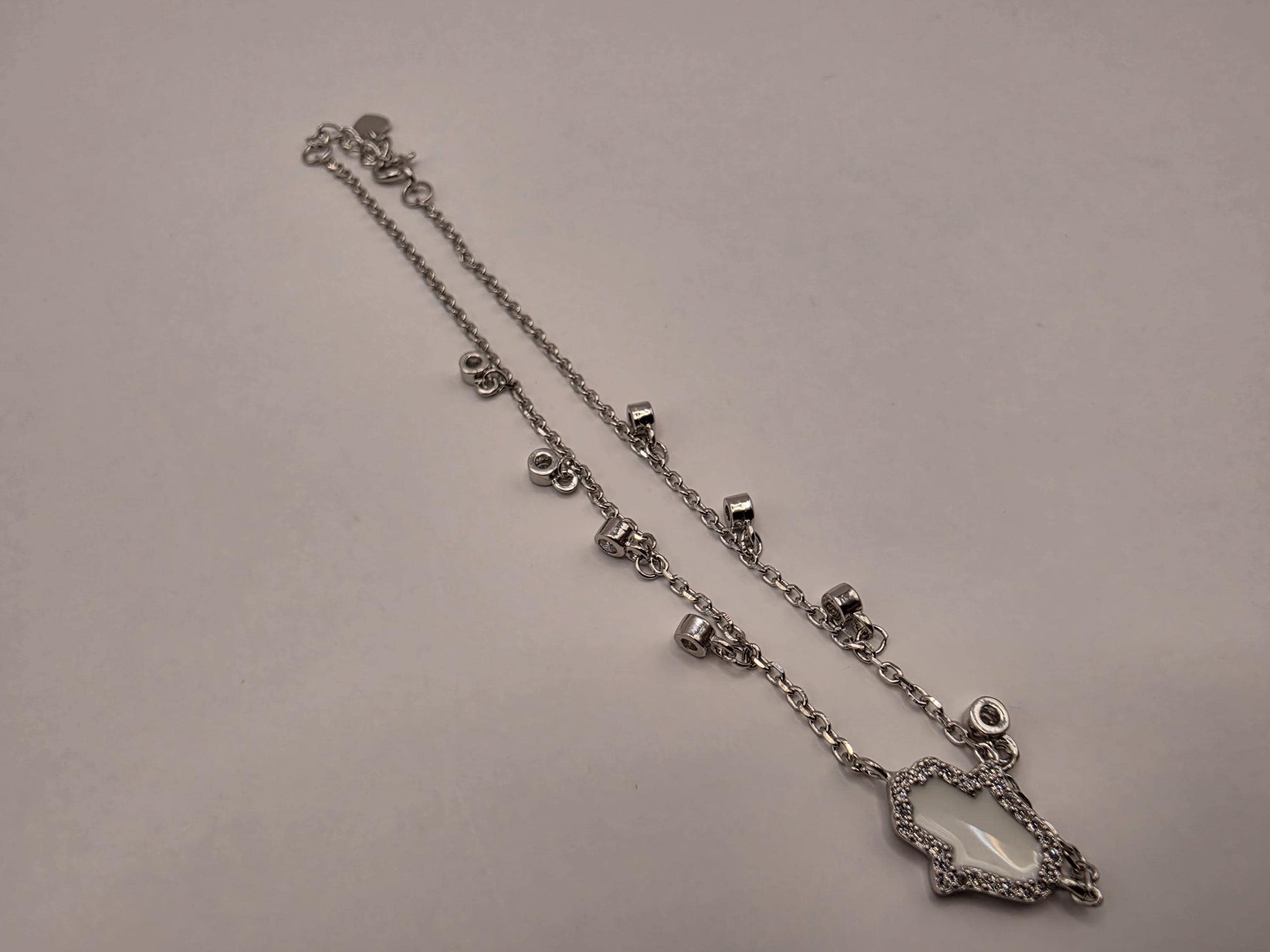 925 Sterling Silver Hamsa Charm Bracelet| 10" | Lock & Circle Charms | Delicate Chain | Protection Jewelry | Gift for Her | Womens Bracelet