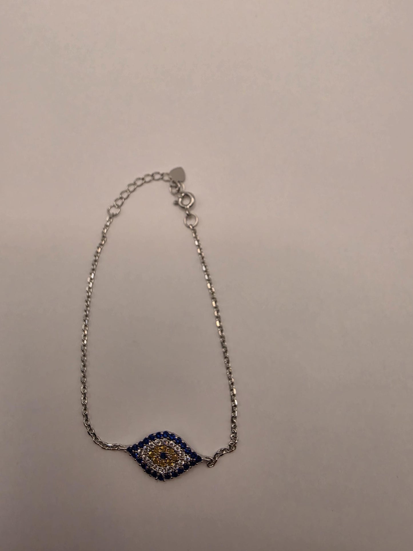 925 Sterling Silver Evil Eye CZ Centerpiece Bracelet | 8" | Blue & Gold Stones | Delicate Chain | Protection Jewelry | Gift for Her