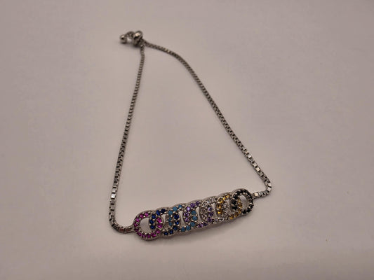 925 Sterling Silver Rainbow CZ Bar Bracelet | 9" | Adjustable Slider | Multicolor Stones | Boho | Gift for Her | Womens Bracelet