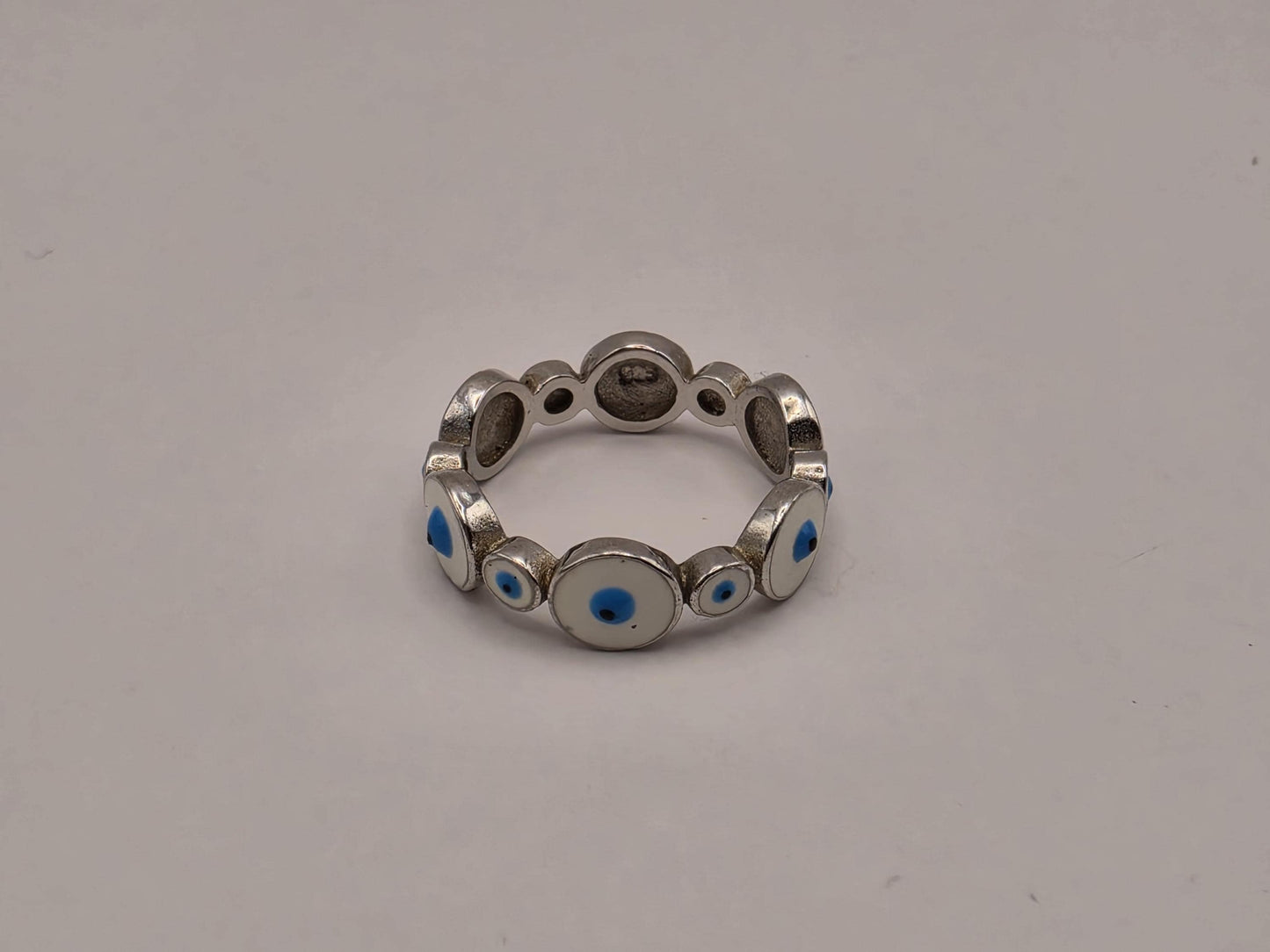 Sterling Silver Evil Eye Eternity Band Ring | 925 Silver | Size 5 | Blue Enamel Protection Ring