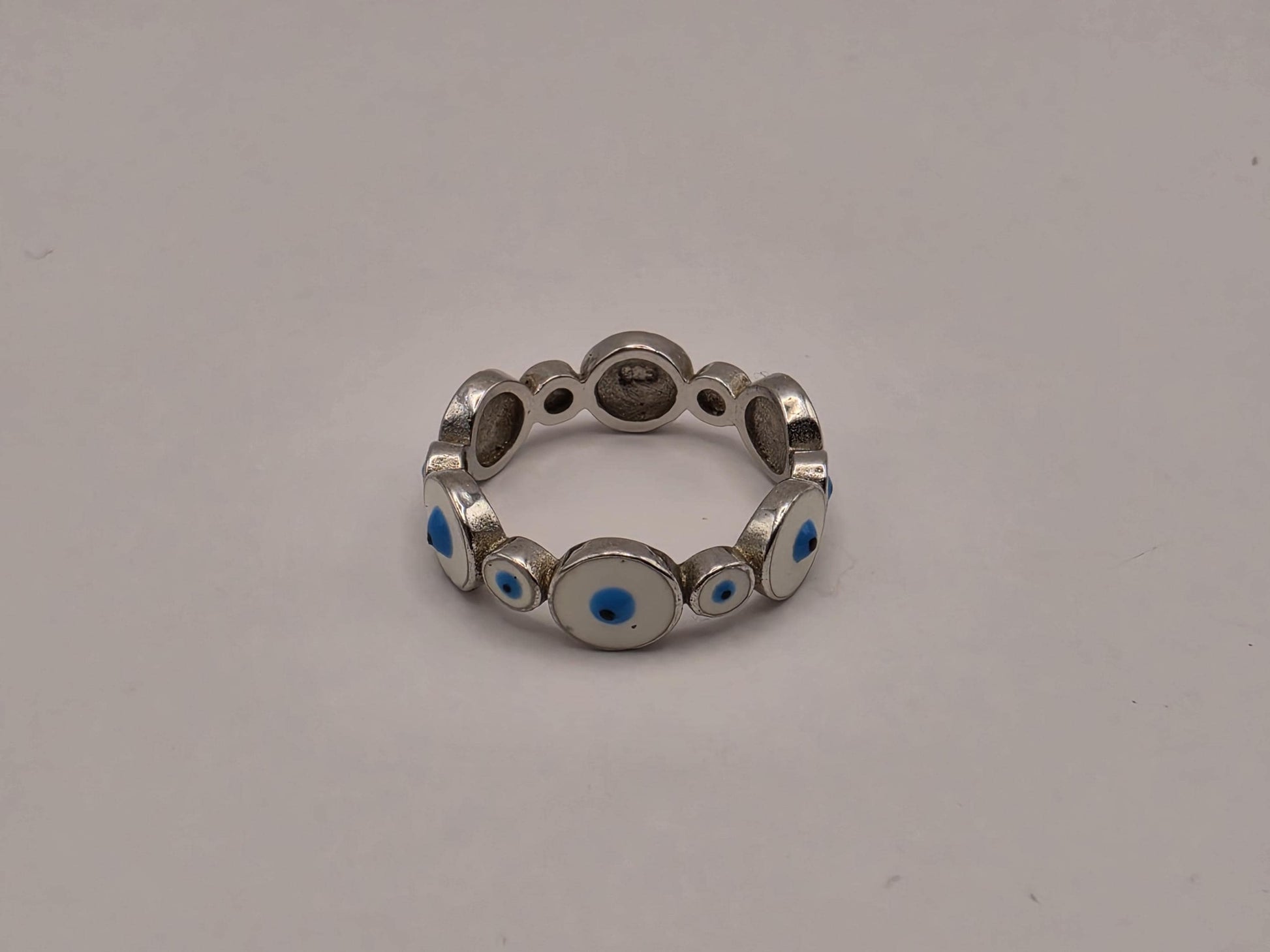 Sterling Silver Evil Eye Eternity Band Ring | 925 Silver | Size 5 | Blue Enamel Protection Ring
