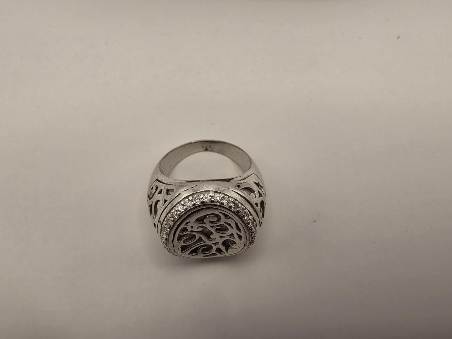 Sterling Silver Oxidized Scrollwork Signet Ring Pave CZ | 925 Silver | Size 8 | Mens Womens