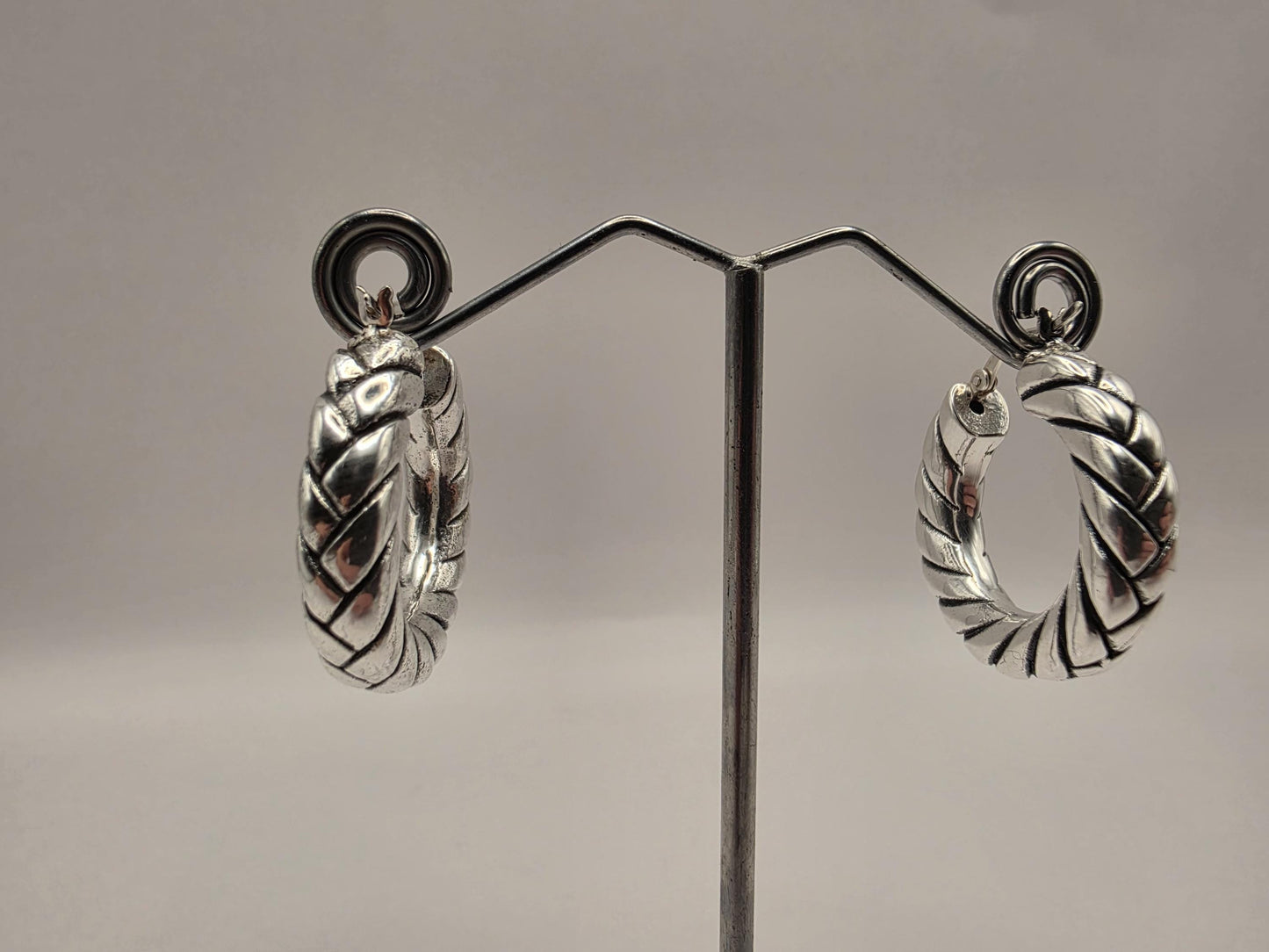 Sterling Silver Twisted Rope Hoop Earrings | 925 Silver | 29mm | Oxidized Chunky Hoops