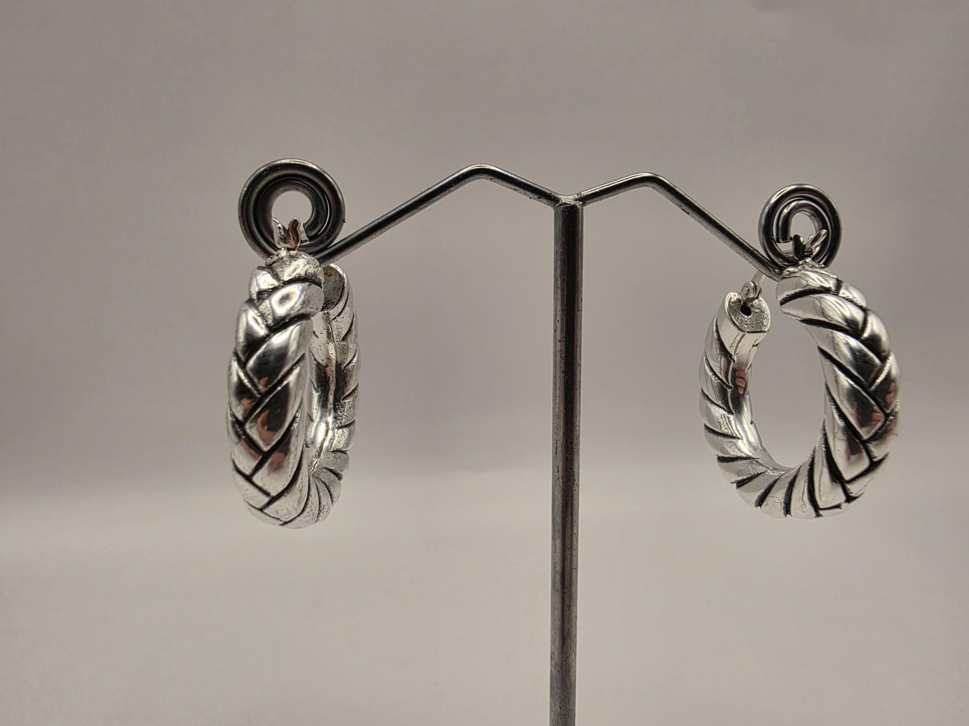 Sterling Silver Twisted Rope Hoop Earrings | 925 Silver | 29mm | Oxidized Chunky Hoops