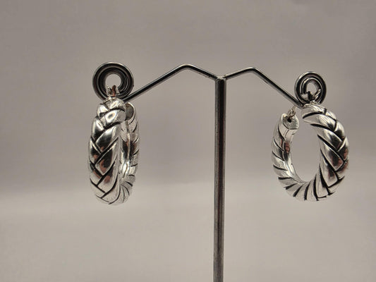 Sterling Silver Twisted Rope Hoop Earrings | 925 Silver | 29mm | Oxidized Chunky Hoops