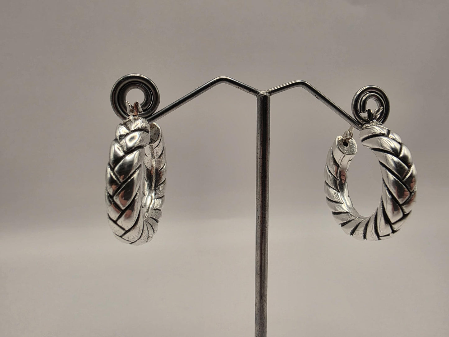Sterling Silver Twisted Rope Hoop Earrings | 925 Silver | 29mm | Oxidized Chunky Hoops
