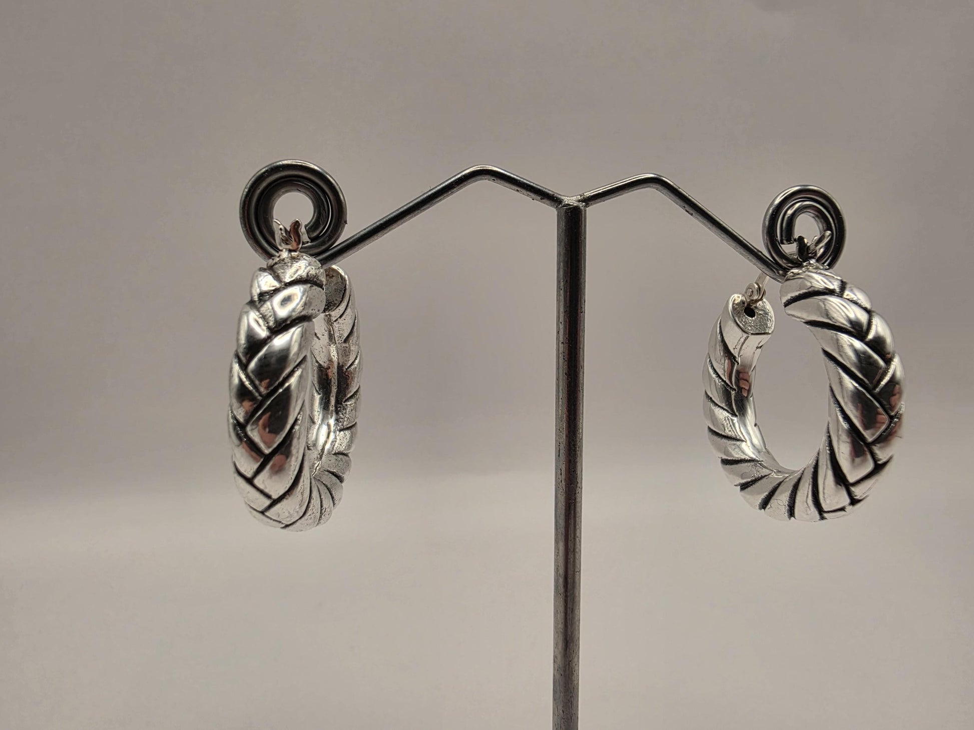 Sterling Silver Twisted Rope Hoop Earrings | 925 Silver | 29mm | Oxidized Chunky Hoops