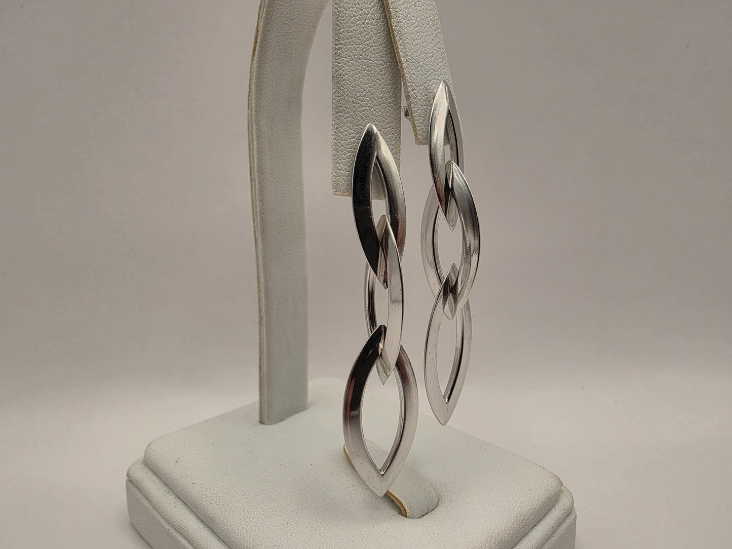 Sterling Silver Double Marquise Link Drop Earrings | 925 Silver | 54mm | Geometric Dangles