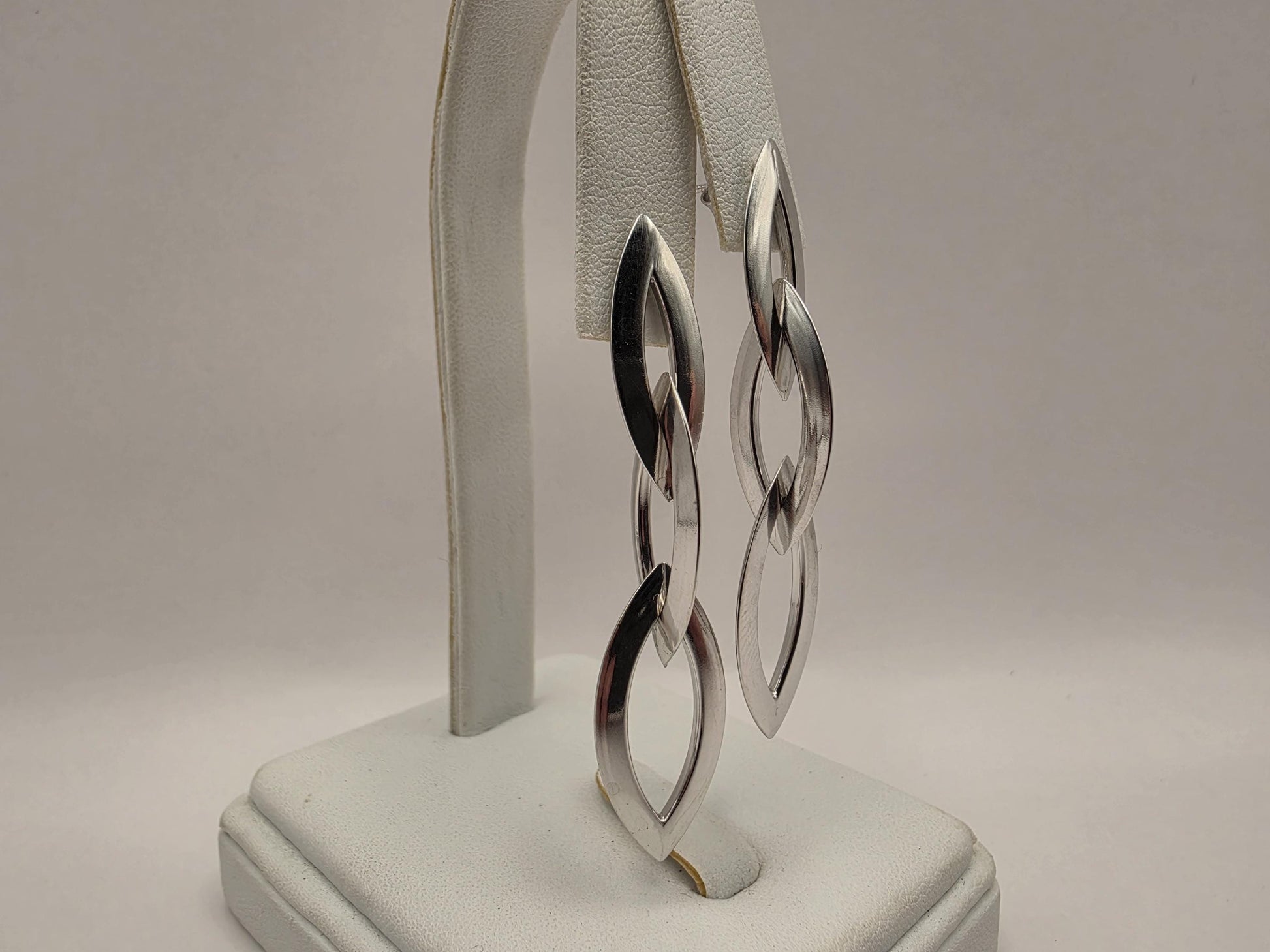 Sterling Silver Double Marquise Link Drop Earrings | 925 Silver | 54mm | Geometric Dangles