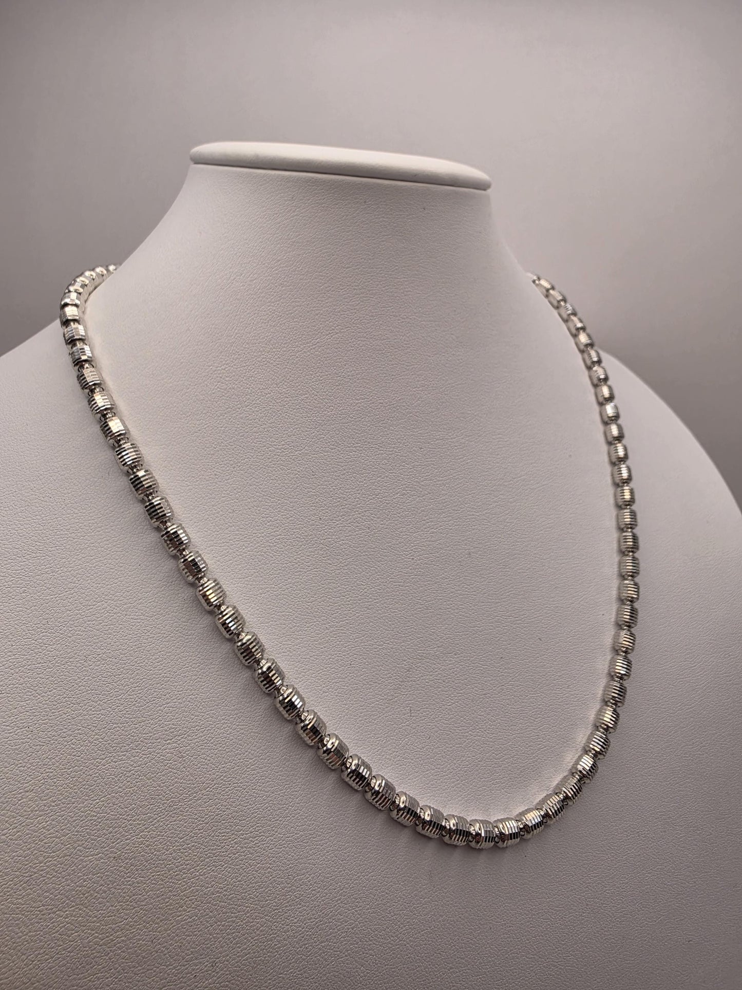 Sterling Silver Ribbed Bead Chain Necklace | 925 Silver | 20 Inch | 4.85mm Oval Bead Chain