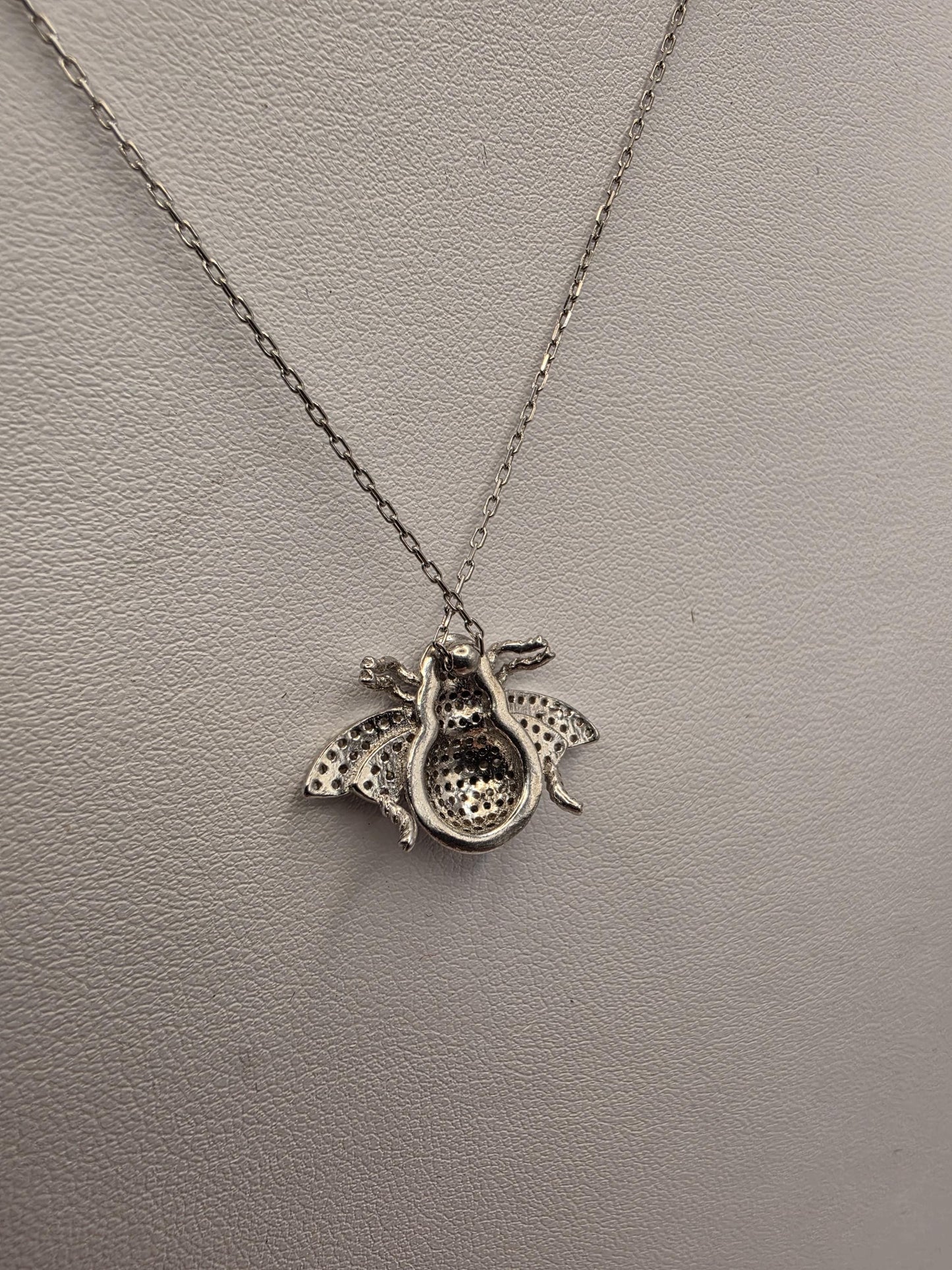 Sterling Silver Bee Pendant Necklace | 925 Silver | 17 Inch | Pave CZ Bumble Bee Charm
