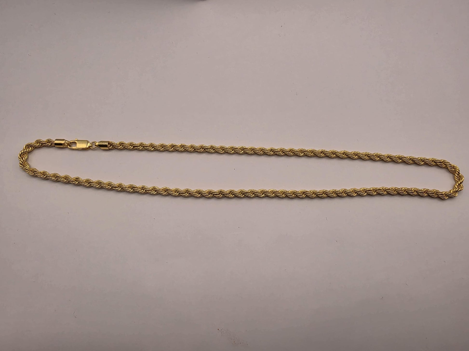 Gold Plated Sterling Silver Rope Chain Necklace | 925 Silver | 20 Inch | 4.5mm Rope Chain