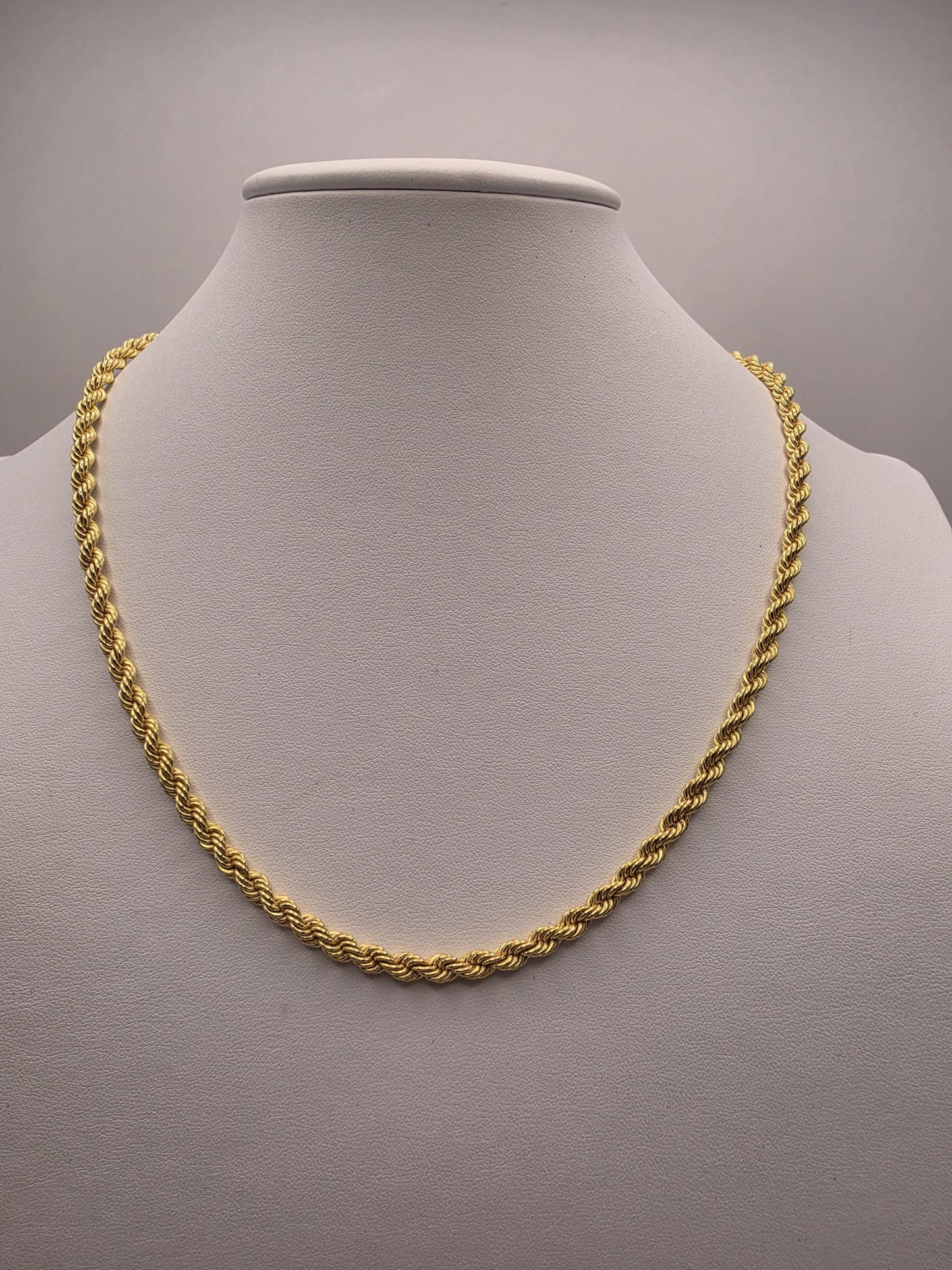 Gold Plated Sterling Silver Rope Chain Necklace | 925 Silver | 20 Inch | 4.5mm Rope Chain