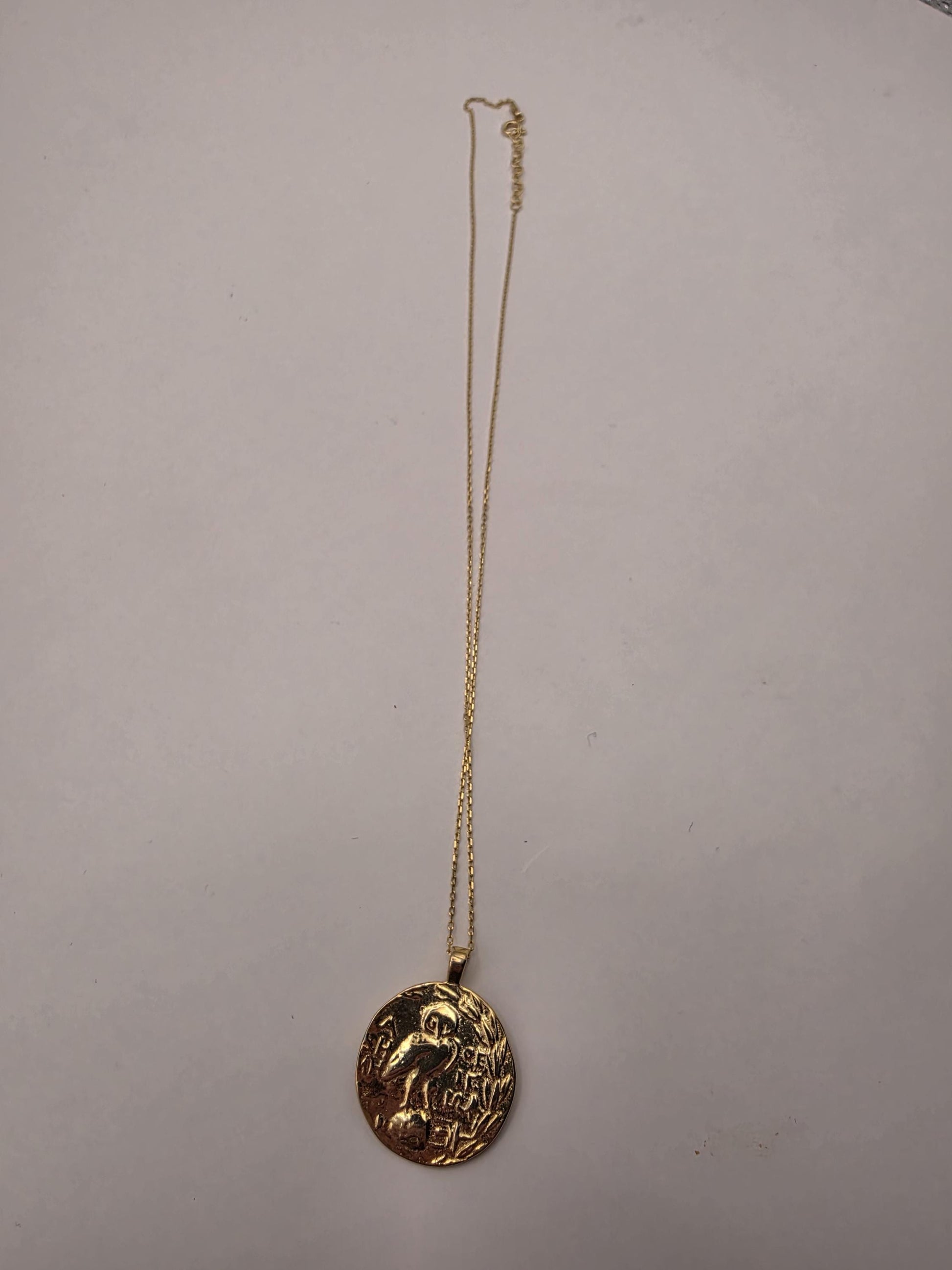 Gold Plated Sterling Silver Greek Coin Pendant Necklace | 925 Silver | 17 Inch | Athena Owl Coin