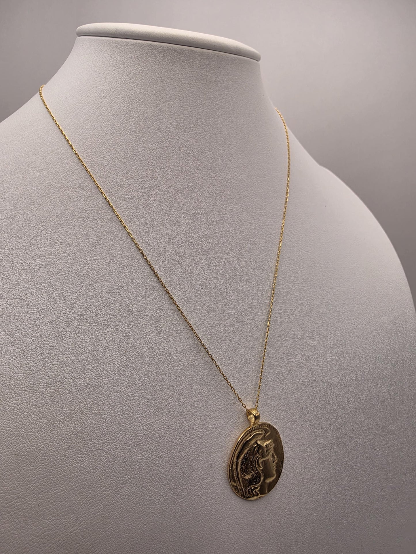 Gold Plated Sterling Silver Greek Coin Pendant Necklace | 925 Silver | 17 Inch | Athena Owl Coin