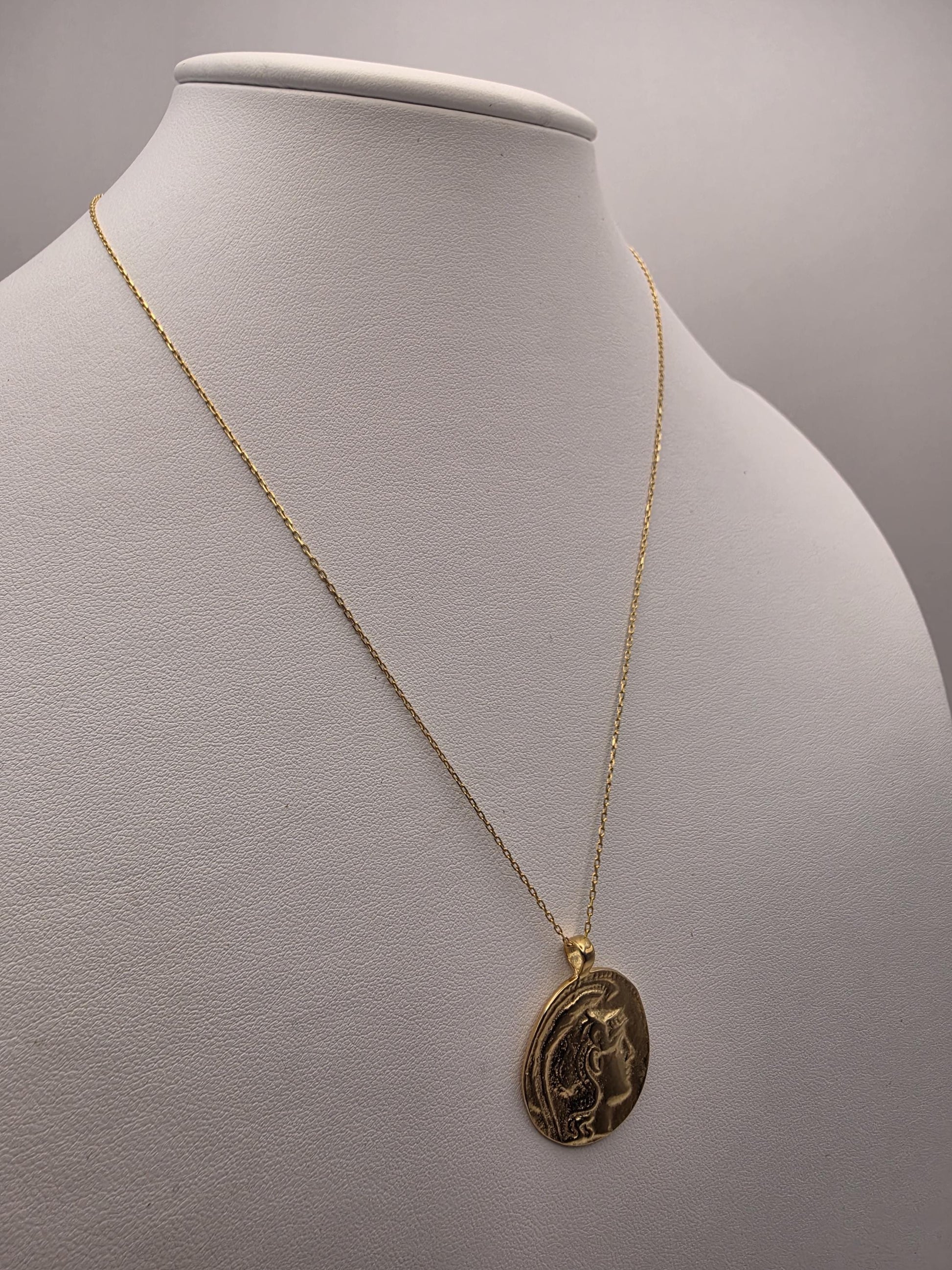 Gold Plated Sterling Silver Greek Coin Pendant Necklace | 925 Silver | 17 Inch | Athena Owl Coin