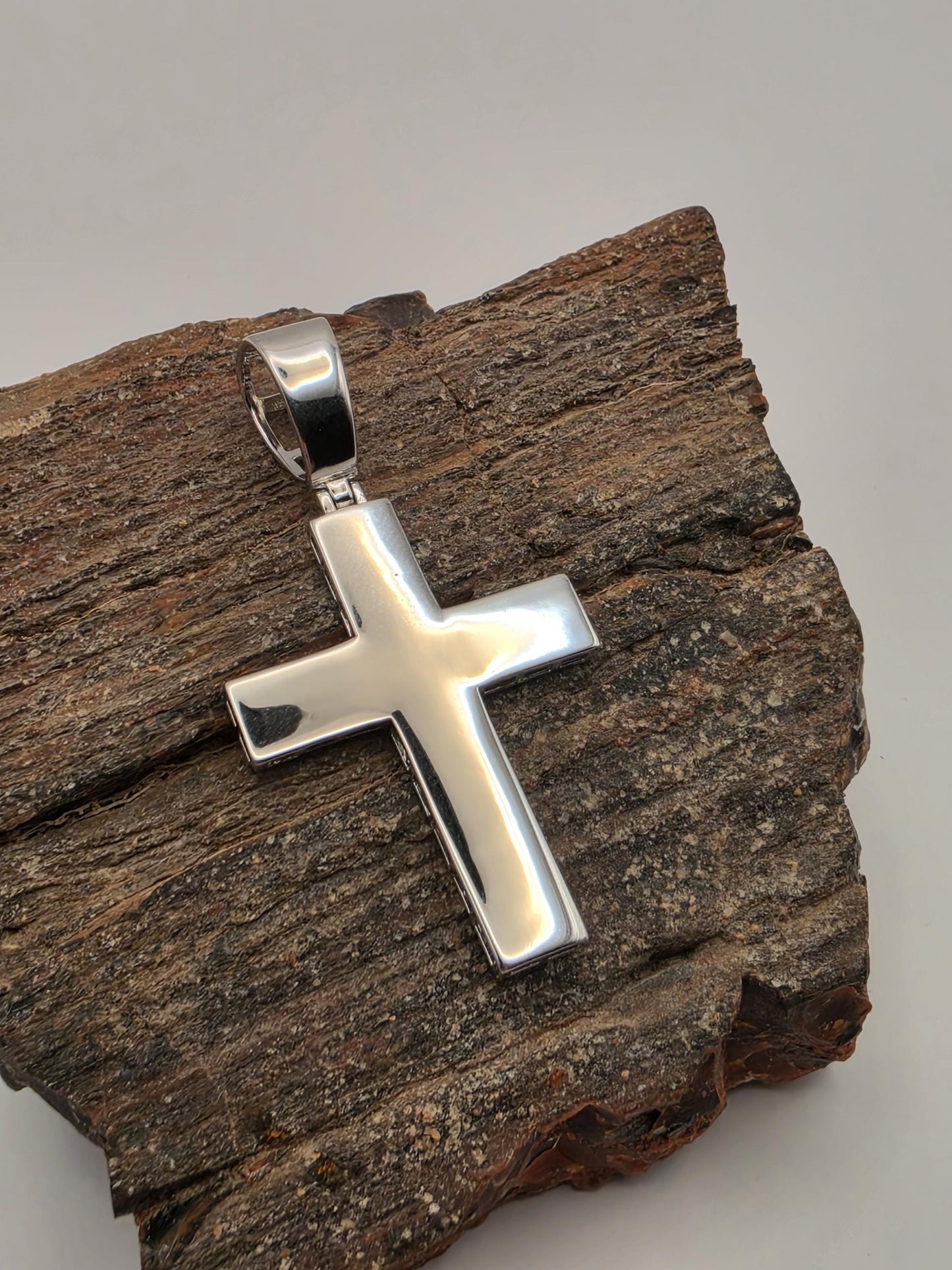 Sterling Silver Modern Polished Cross Pendant | 925 Silver | 41mm | Minimalist Cross Charm