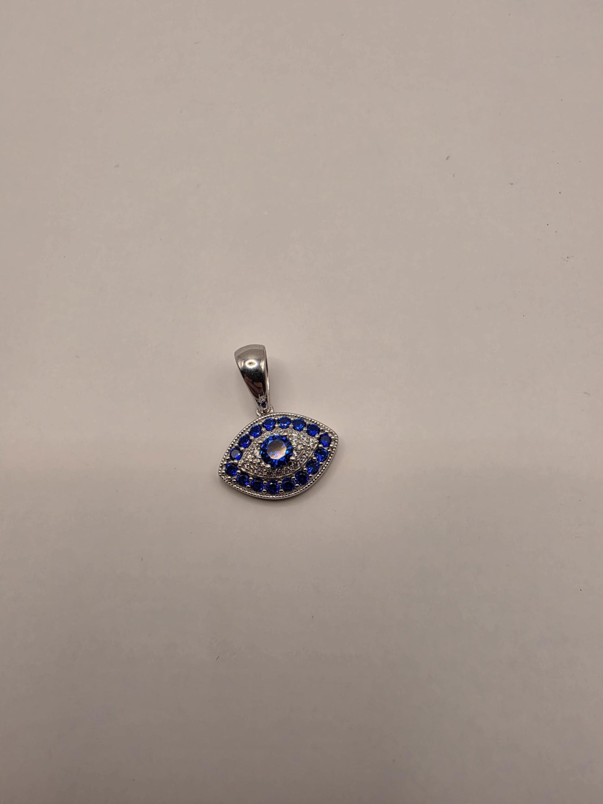 Sterling Silver Evil Eye Pendant | 925 Silver Blue CZ Evil Eye Charm | Marquise Evil Eye Necklace Pendant | Spiritual Protection Charm