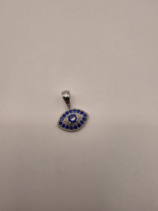 Sterling Silver Evil Eye Pendant | 925 Silver Blue CZ Evil Eye Charm | Marquise Evil Eye Necklace Pendant | Spiritual Protection Charm