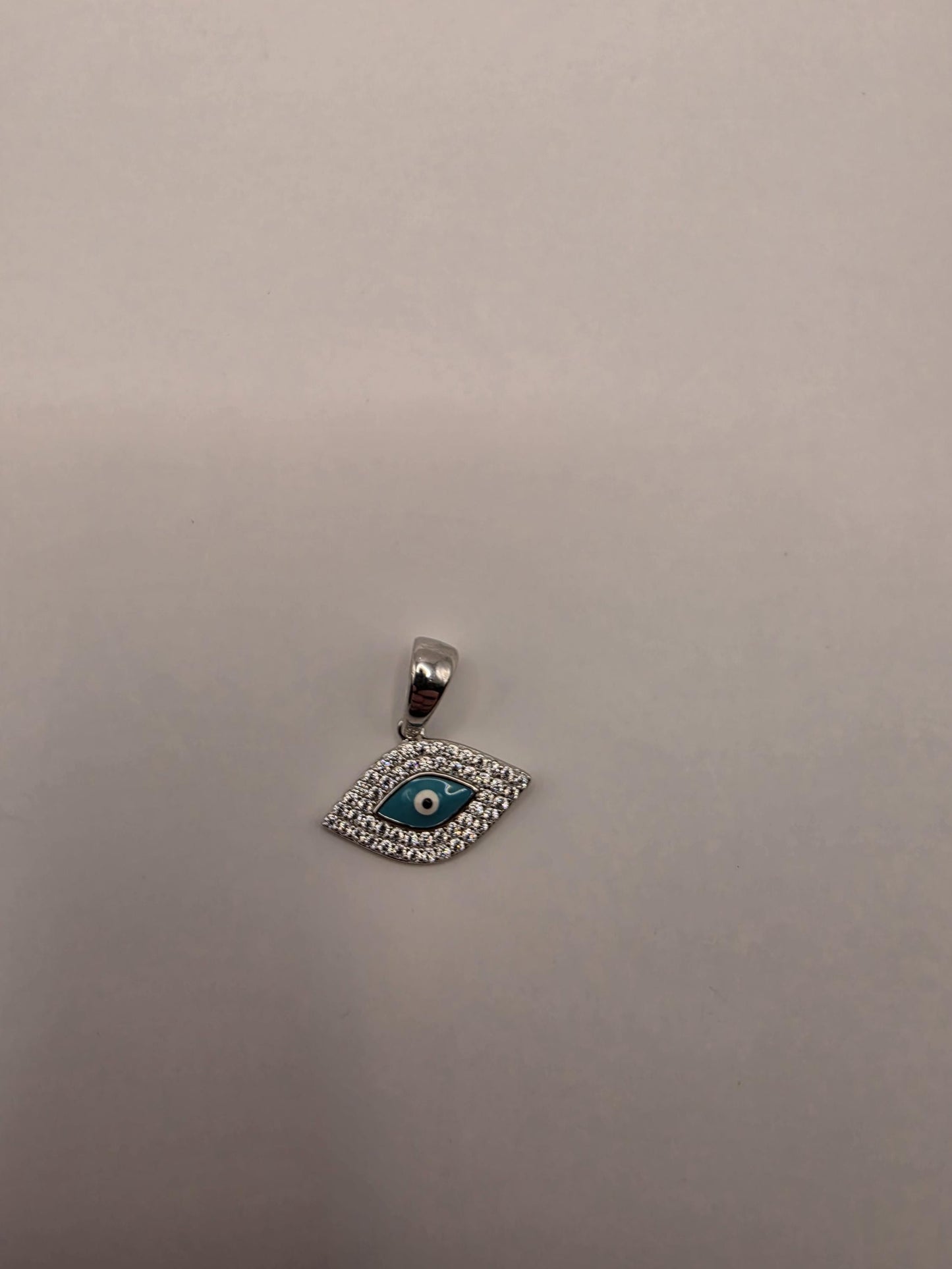 Sterling Silver Evil Eye Pendant | 925 Silver Turquoise CZ Marquise Eye Charm | Evil Eye Necklace Pendant | Spiritual Protection Charm