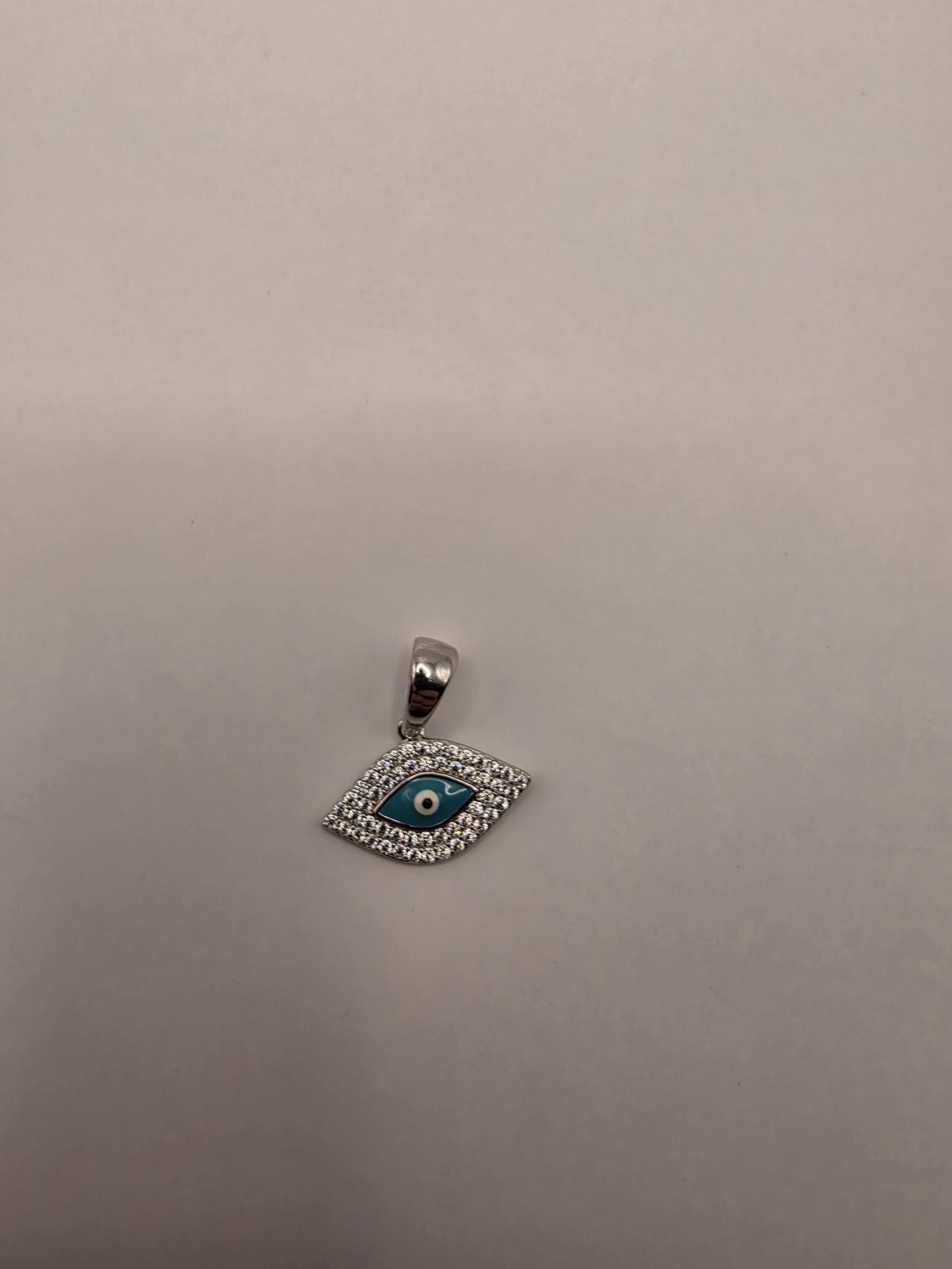 Sterling Silver Evil Eye Pendant | 925 Silver Turquoise CZ Marquise Eye Charm | Evil Eye Necklace Pendant