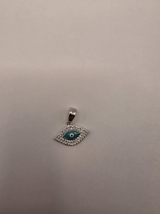 Sterling Silver Evil Eye Pendant | 925 Silver Turquoise CZ Marquise Eye Charm | Evil Eye Necklace Pendant