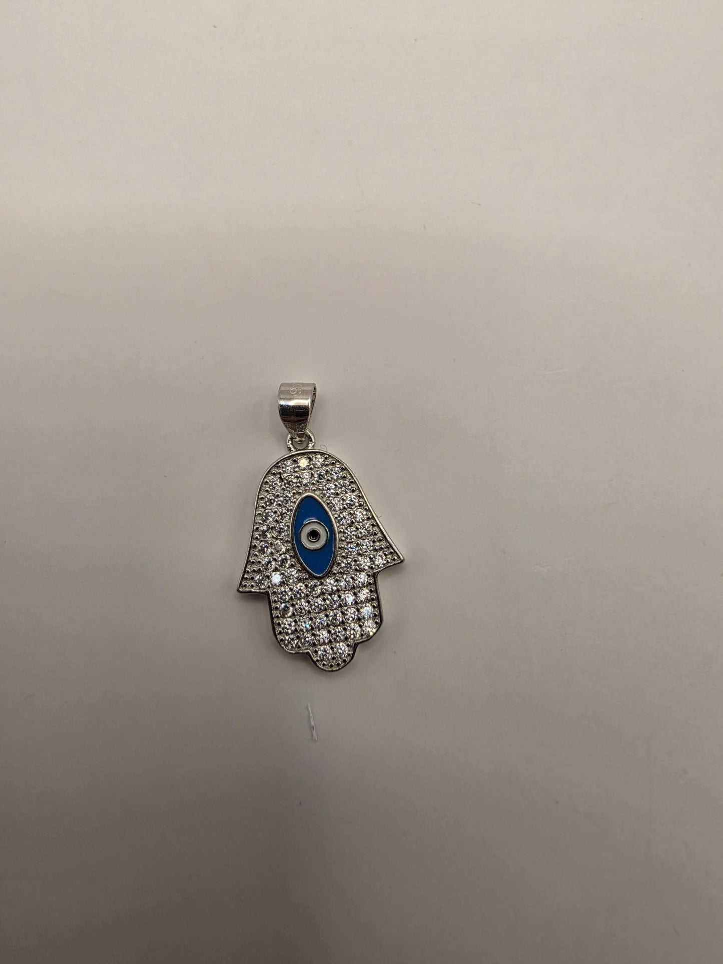 Sterling Silver Hamsa Pendant | 925 Silver CZ Hamsa Evil Eye Charm | Hand of Fatima Necklace Pendant