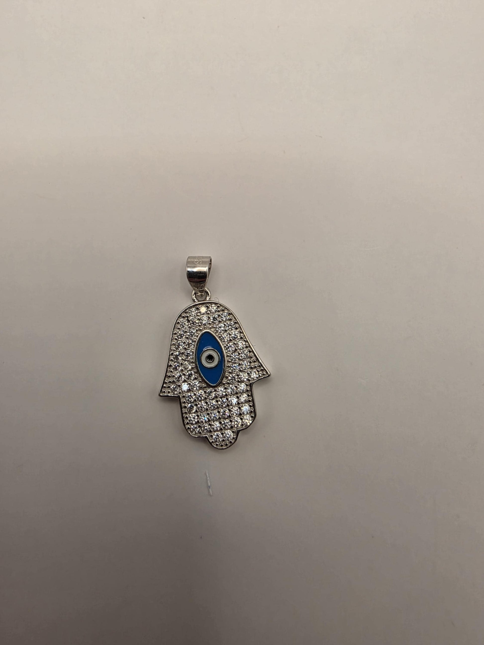 Sterling Silver Hamsa Pendant | 925 Silver CZ Hamsa Evil Eye Charm | Hand of Fatima Necklace Pendant