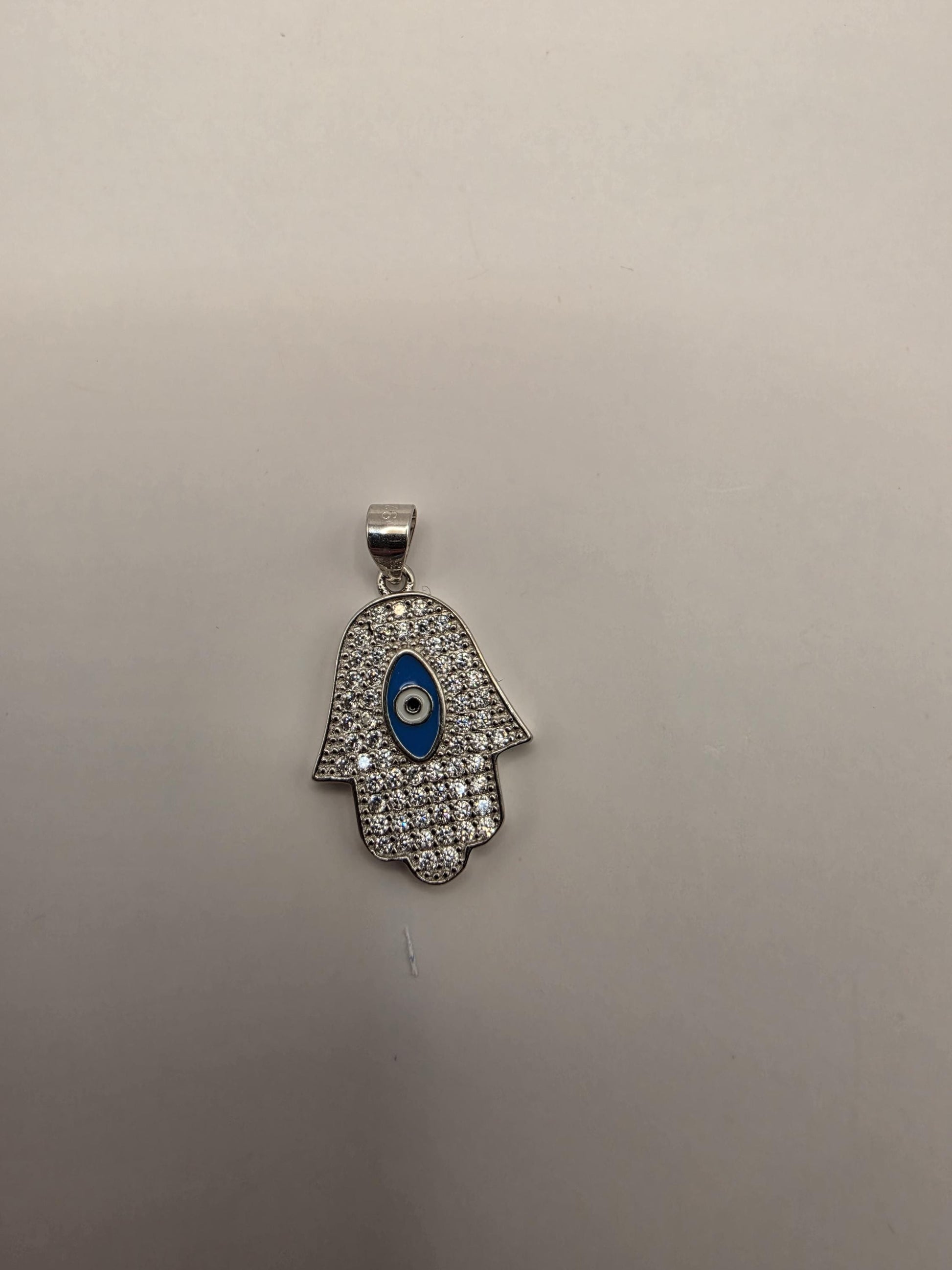 Sterling Silver Hamsa Pendant | 925 Silver CZ Hamsa Evil Eye Charm | Hand of Fatima Necklace Pendant | Spiritual Protection Charm