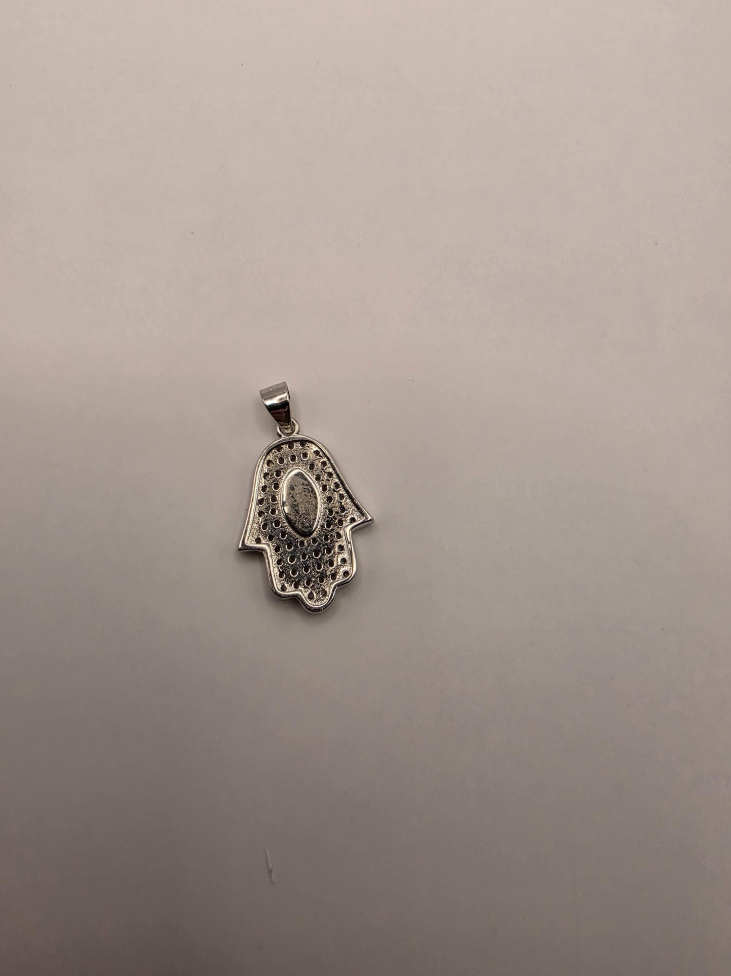 Sterling Silver Hamsa Pendant | 925 Silver CZ Hamsa Evil Eye Charm | Hand of Fatima Necklace Pendant