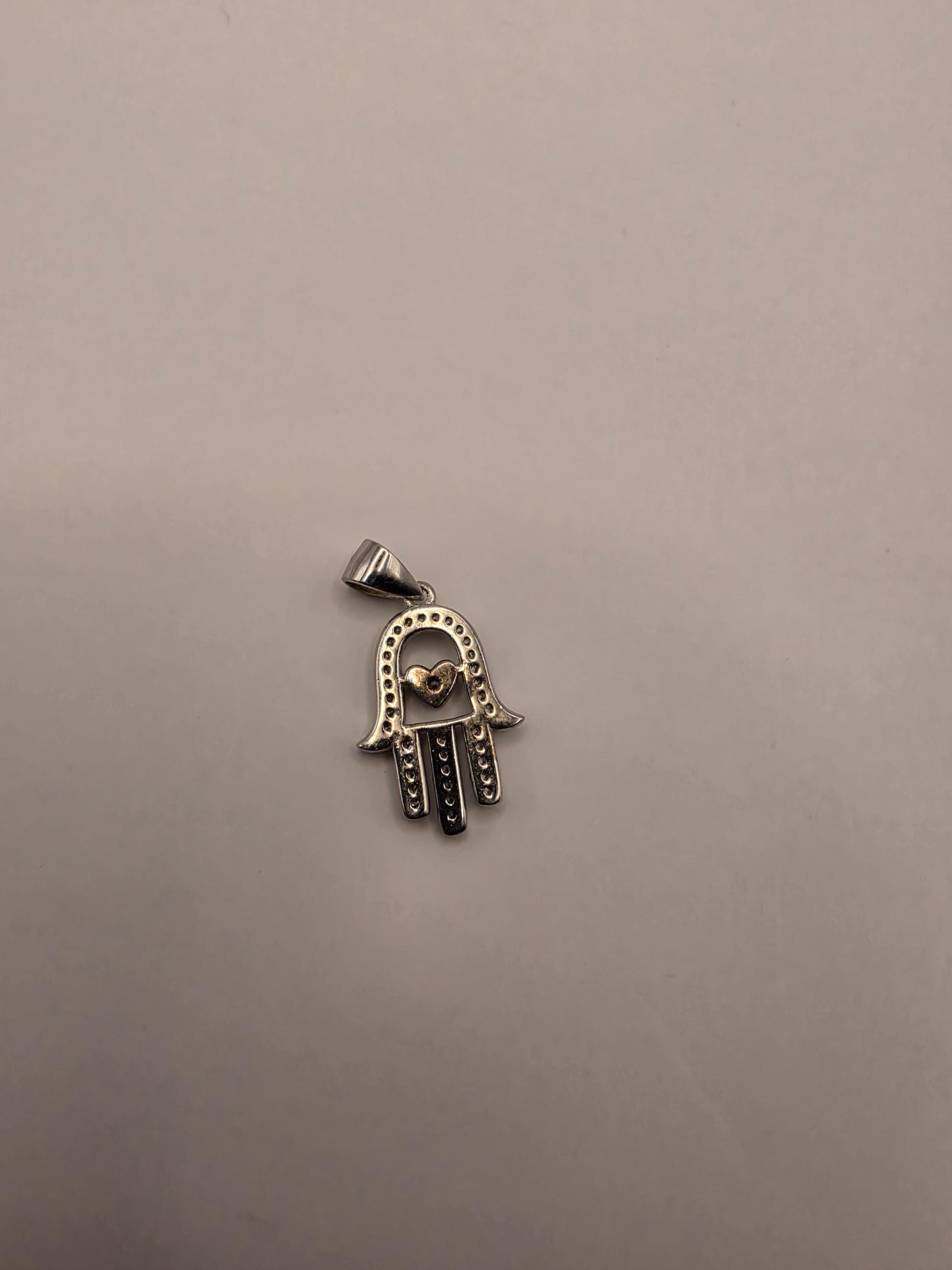 Sterling Silver Hamsa Pendant | 925 Silver CZ Hamsa Heart Charm | Hand of Fatima Necklace Pendant | Spiritual Protection Charm