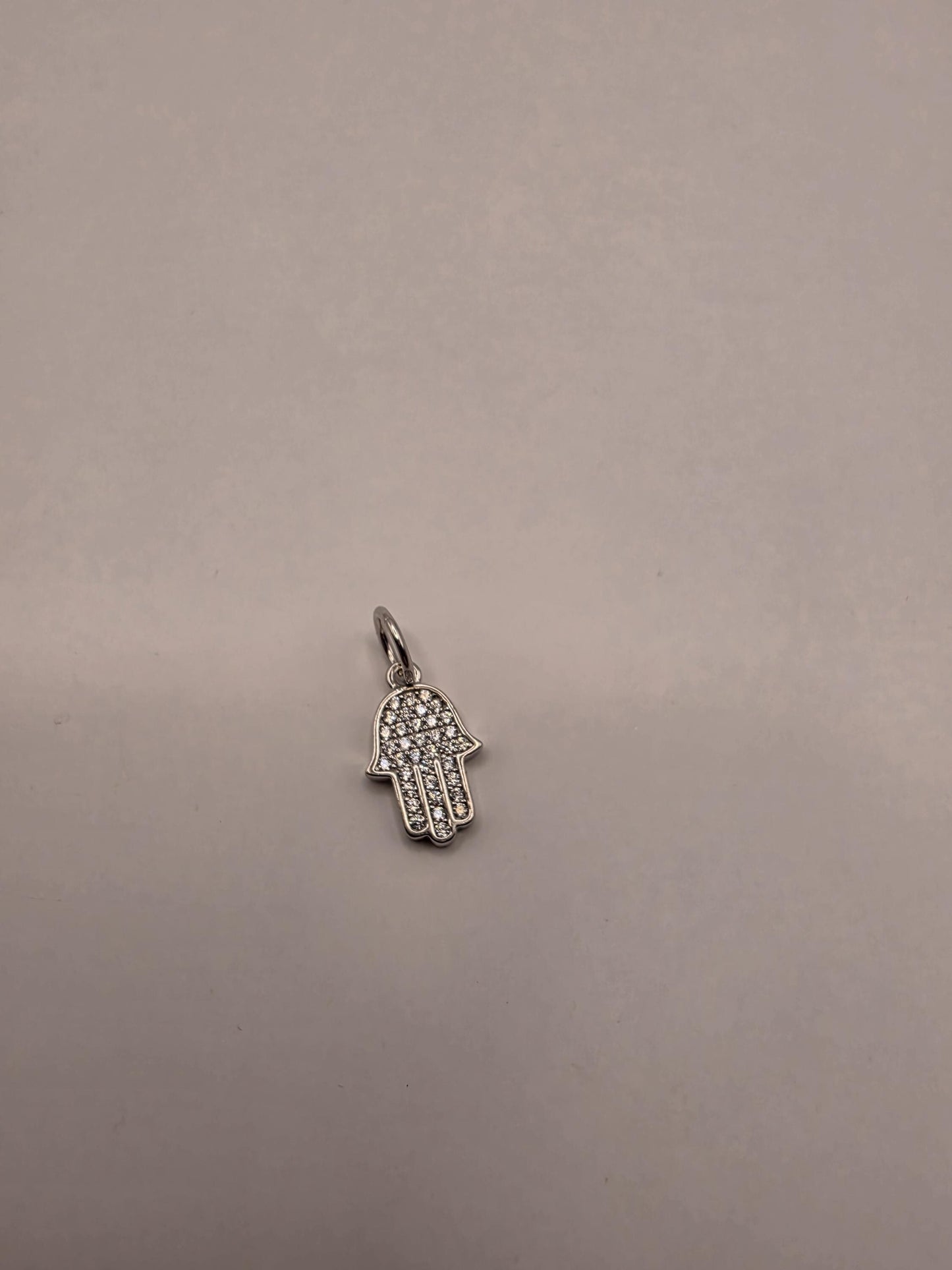 Sterling Silver Hamsa Pendant | 925 Silver Mini CZ Hamsa Charm | Dainty Hand of Fatima Necklace Pendant | Spiritual Protection Charm