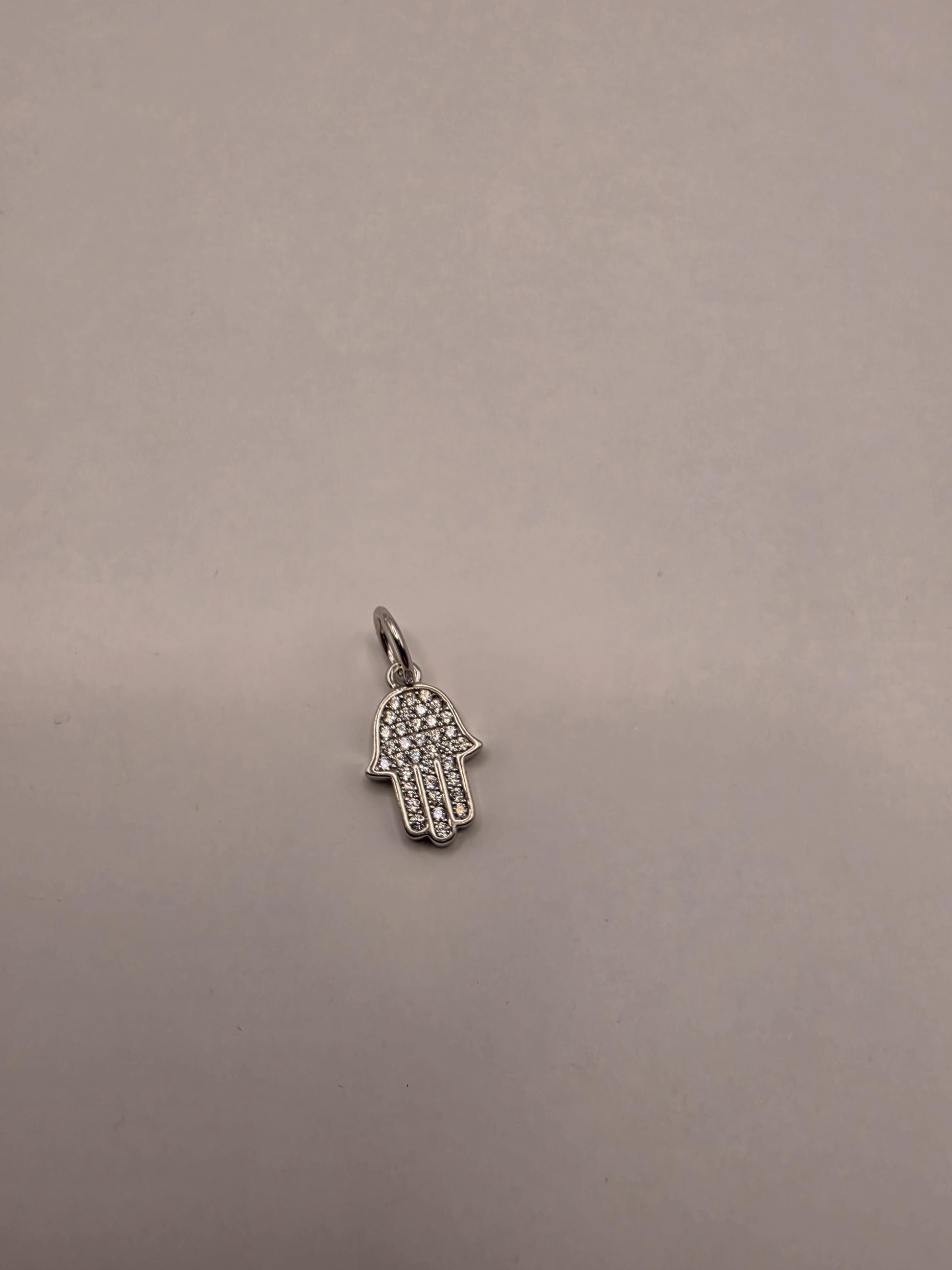 Sterling Silver Hamsa Pendant | 925 Silver Mini CZ Hamsa Charm | Dainty Hand of Fatima Necklace Pendant | Spiritual Protection Charm