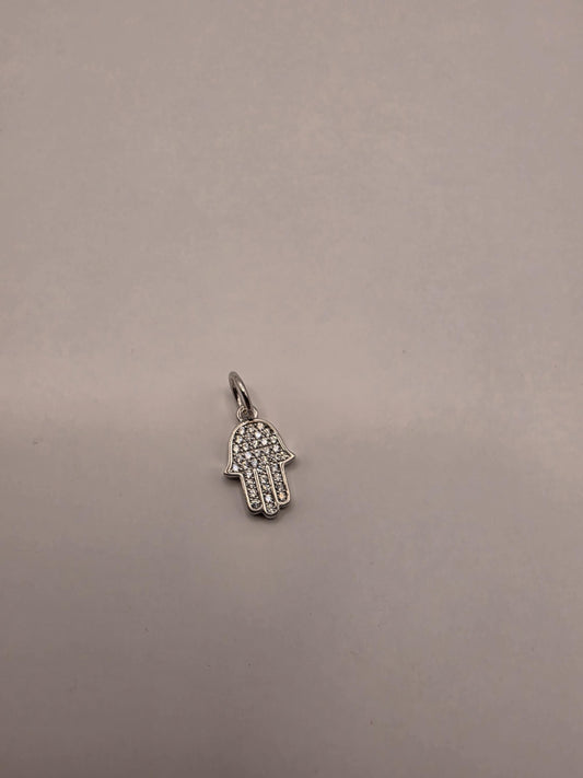 Sterling Silver Hamsa Pendant | 925 Silver Mini CZ Hamsa Charm | Dainty Hand of Fatima Necklace Pendant | Spiritual Protection Charm