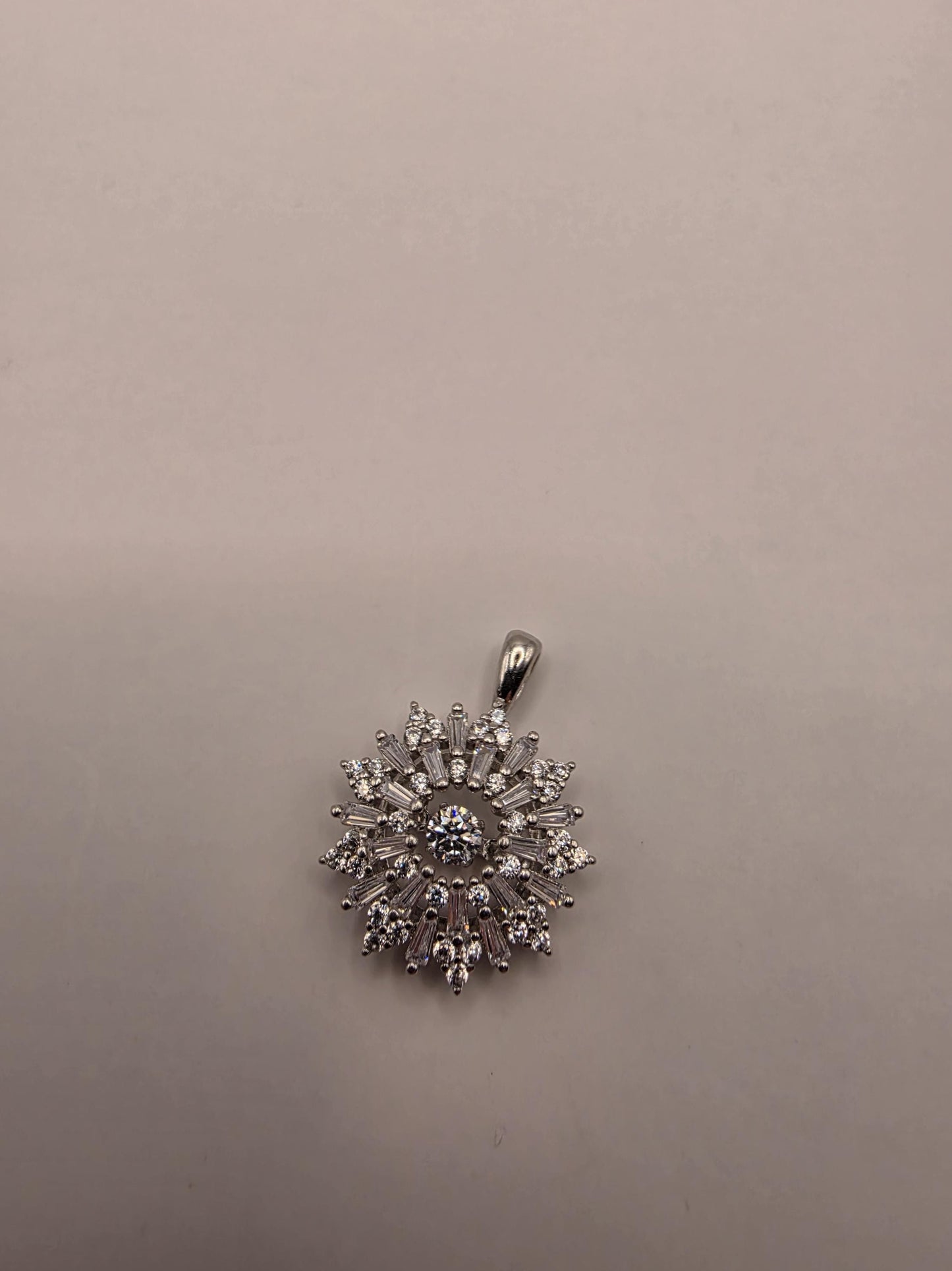 Sterling Silver Starburst Pendant | 925 Silver CZ Sunburst Cluster Charm | Round CZ Necklace Pendant | Charm Pendant Gift