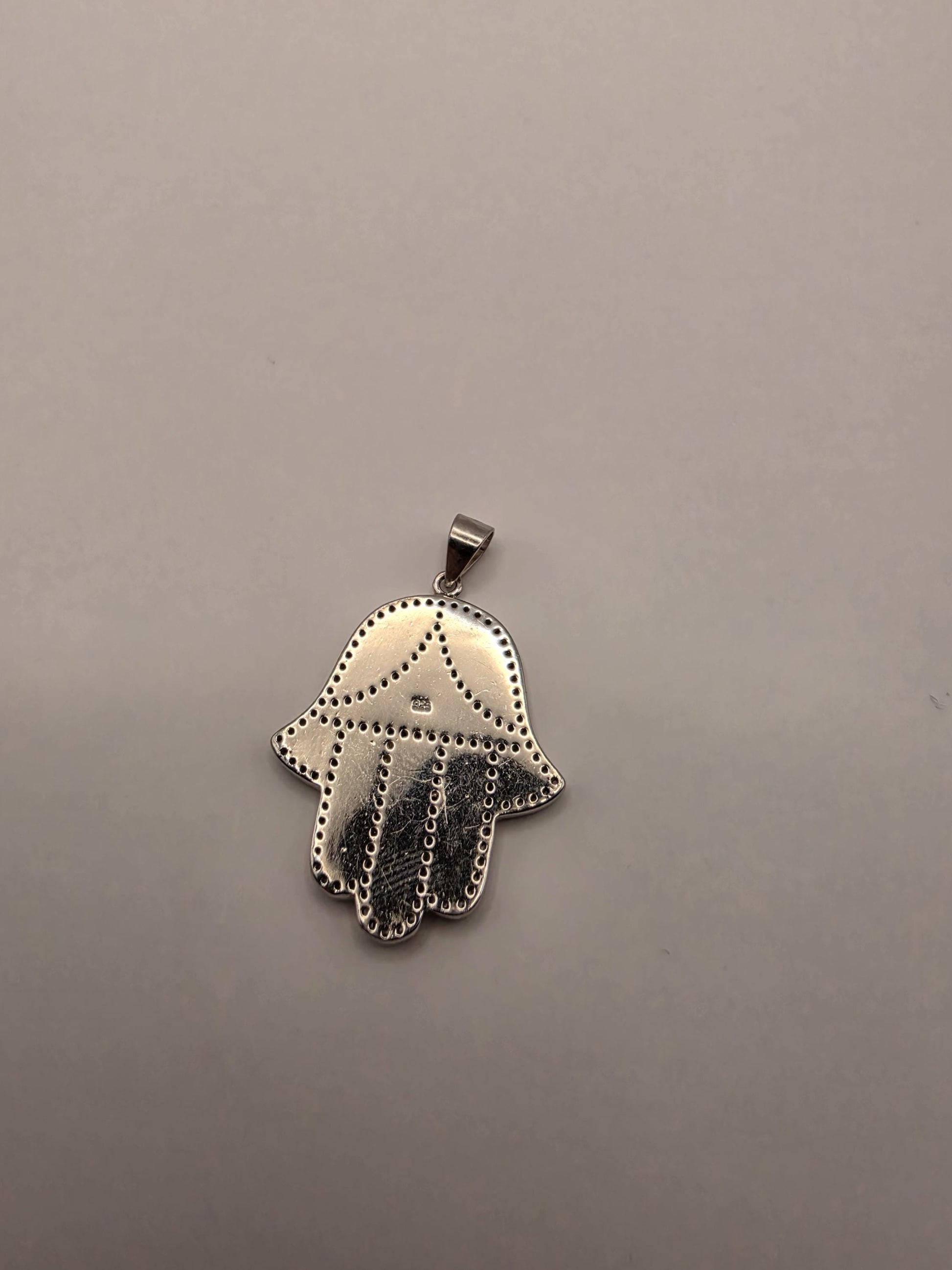 Sterling Silver Hamsa Pendant | 925 Silver Blue Enamel CZ Hamsa Charm | Large Hamsa Necklace Pendant | Spiritual Protection Charm
