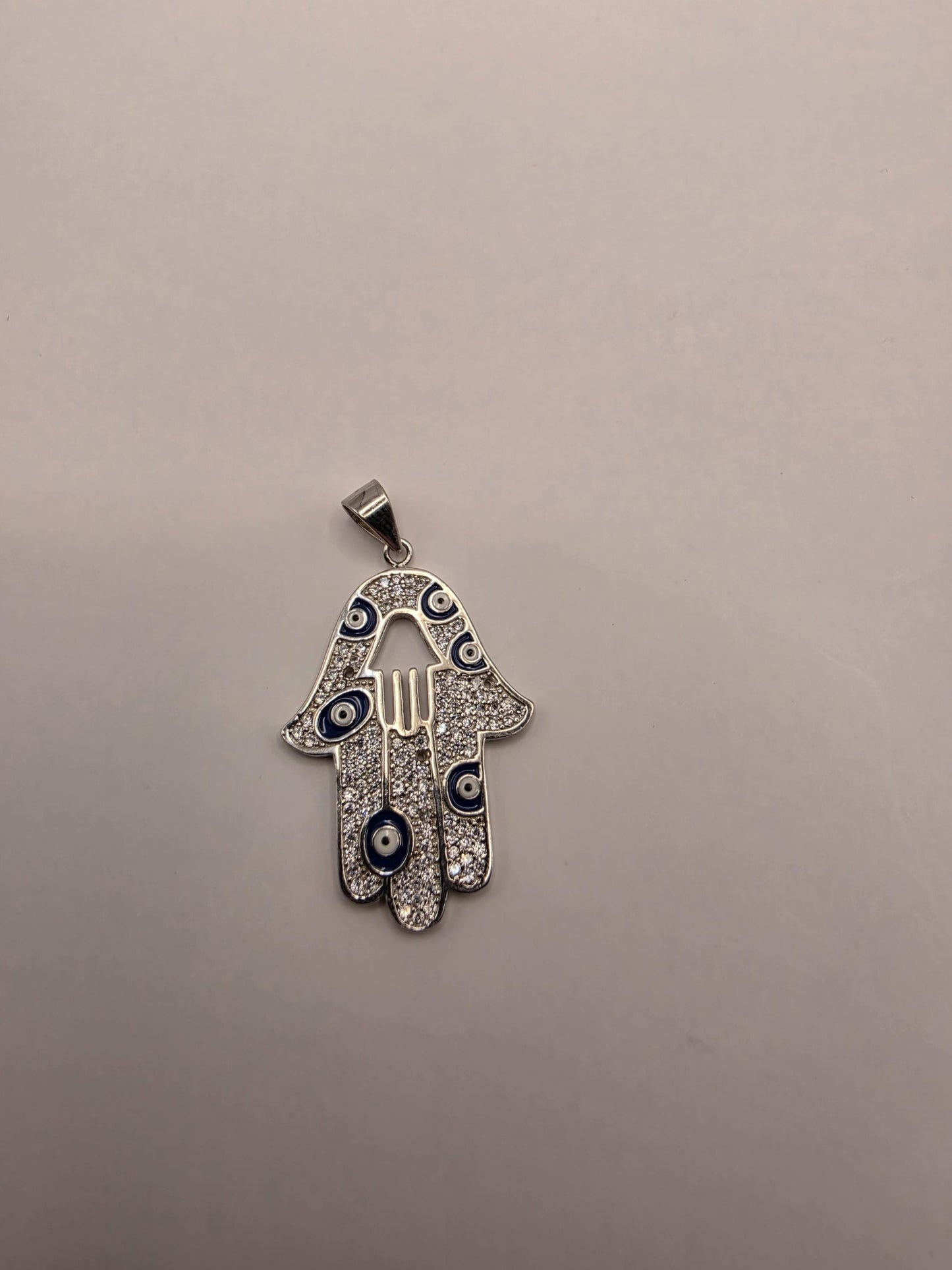 Sterling Silver Hamsa Pendant | 925 Silver CZ Evil Eye Hamsa Charm | Blue Enamel Hamsa Necklace Pendant | Spiritual Protection Charm