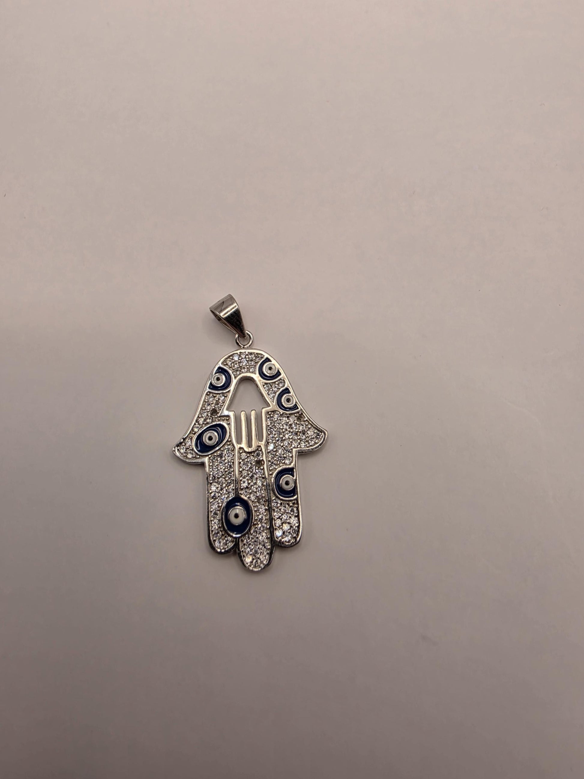 Sterling Silver Hamsa Pendant | 925 Silver CZ Evil Eye Hamsa Charm | Blue Enamel Hamsa Necklace Pendant | Spiritual Protection Charm
