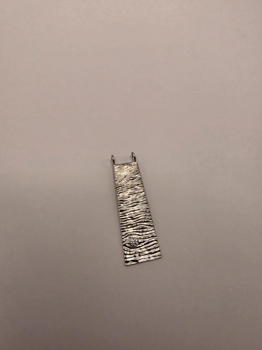 Sterling Silver Bar Pendant | 925 Silver Textured Bar Charm | Hammered Silver Necklace Pendant