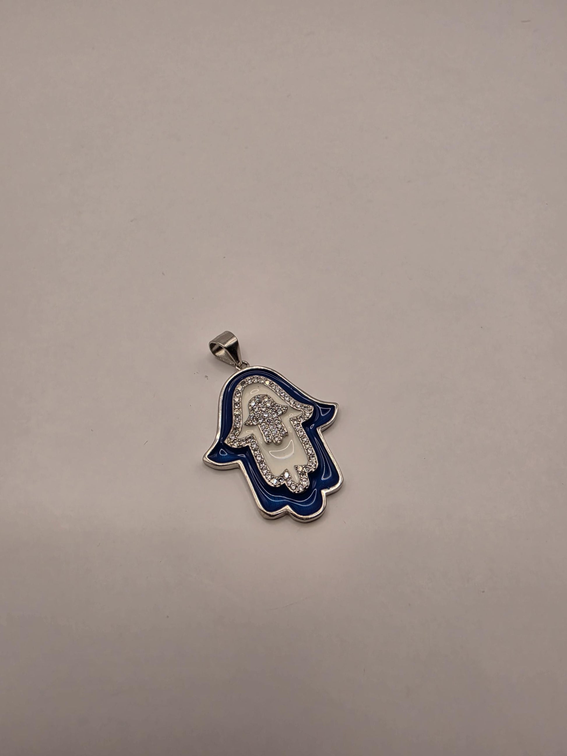 Sterling Silver Hamsa Pendant | 925 Silver Blue Enamel CZ Hamsa Charm | Large Hamsa Necklace Pendant | Spiritual Protection Charm