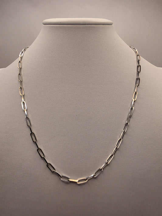 Sterling Silver Paperclip Chain Necklace | 925 Silver | 20 Inch | 3.84mm | Elongated Link Layering Chain | Mens Womens Unisex