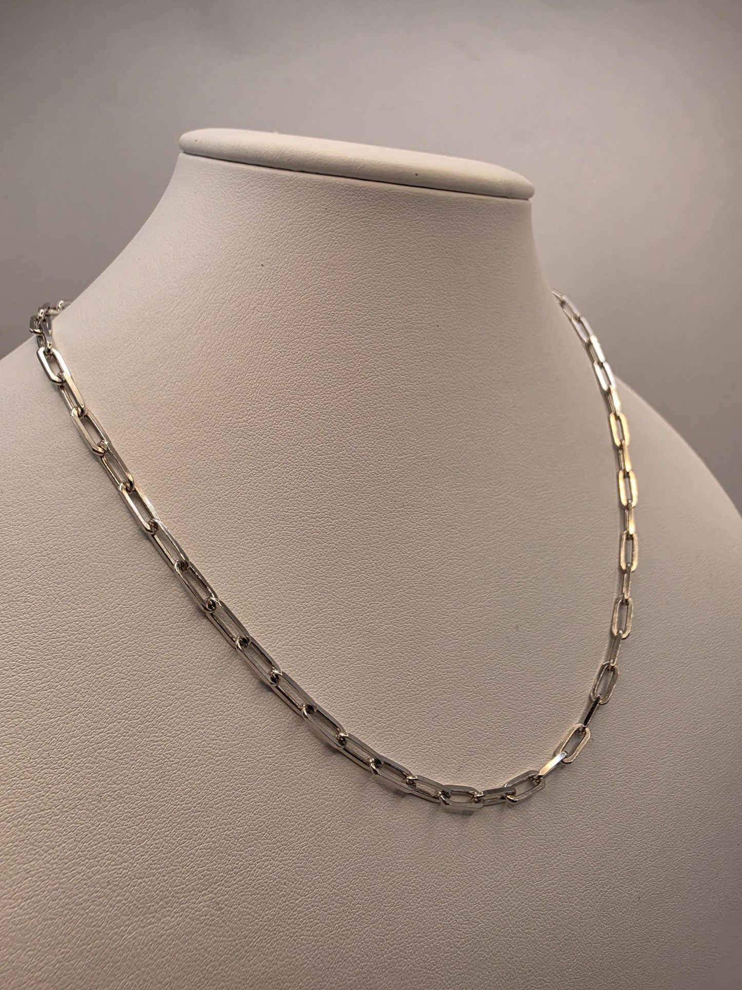Sterling Silver Paperclip Chain Necklace | 925 Silver | 18 Inch | 4mm | Chunky Elongated Link | Mens Womens Unisex Chain