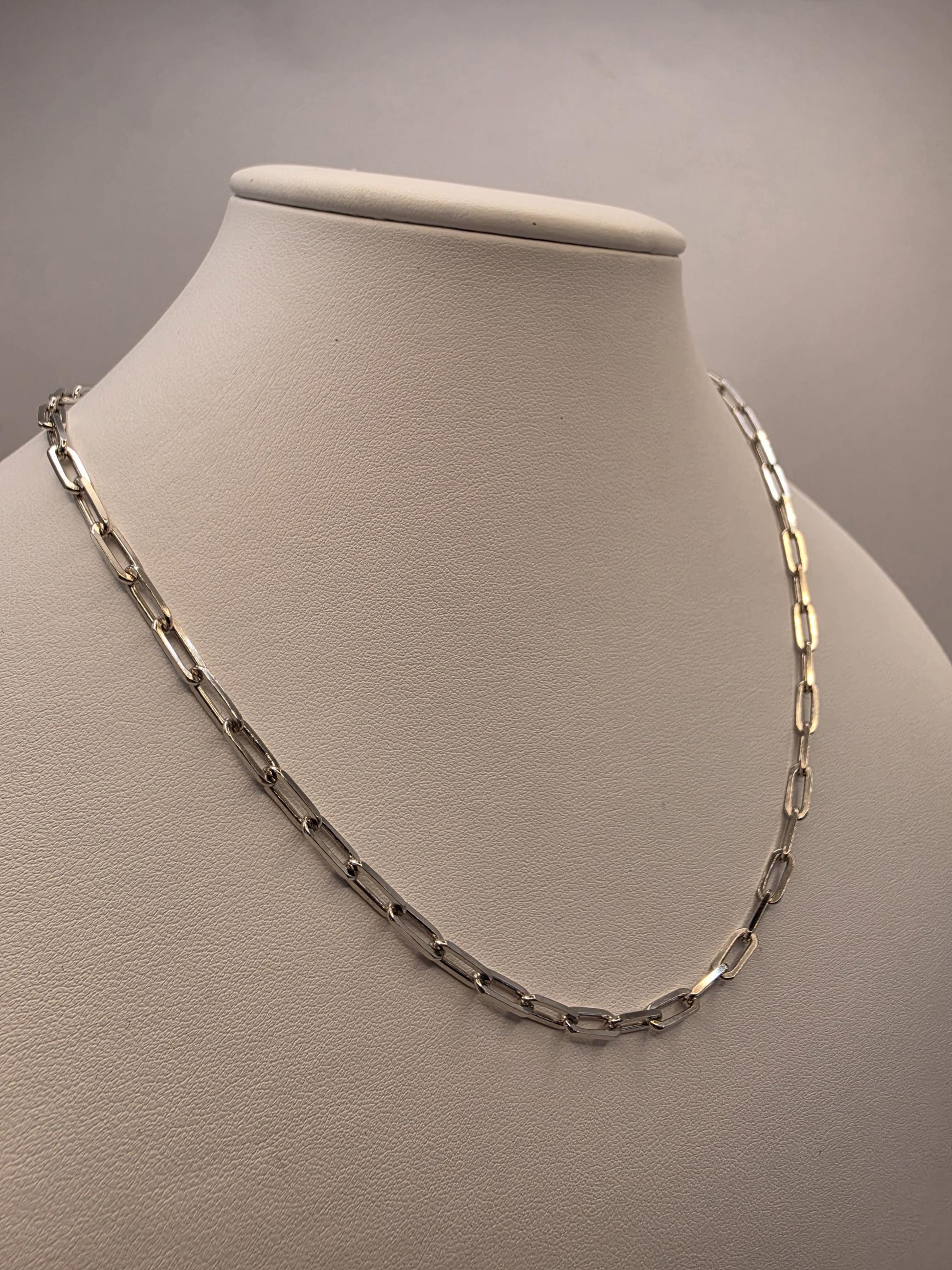 Sterling Silver Paperclip Chain Necklace | 925 Silver | 18 Inch | 4mm | Chunky Elongated Link | Mens Womens Unisex Chain