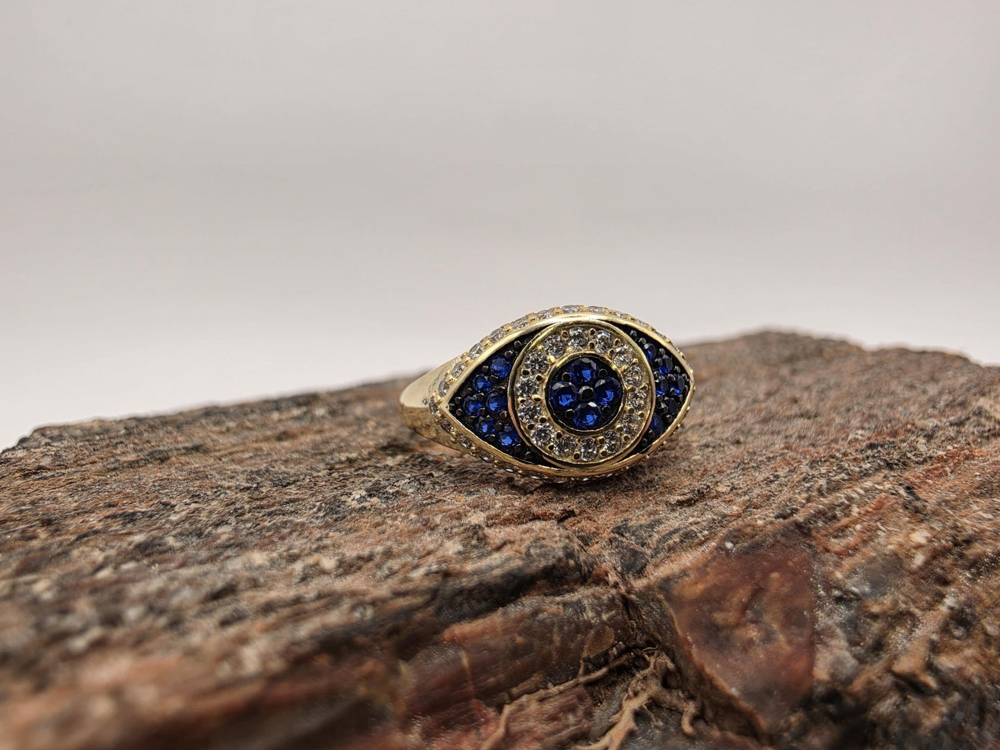 Gold Plated Sterling Silver Evil Eye Ring Size 5 Blue CZ Dome Statement Ring 925 Protection Jewelry Women