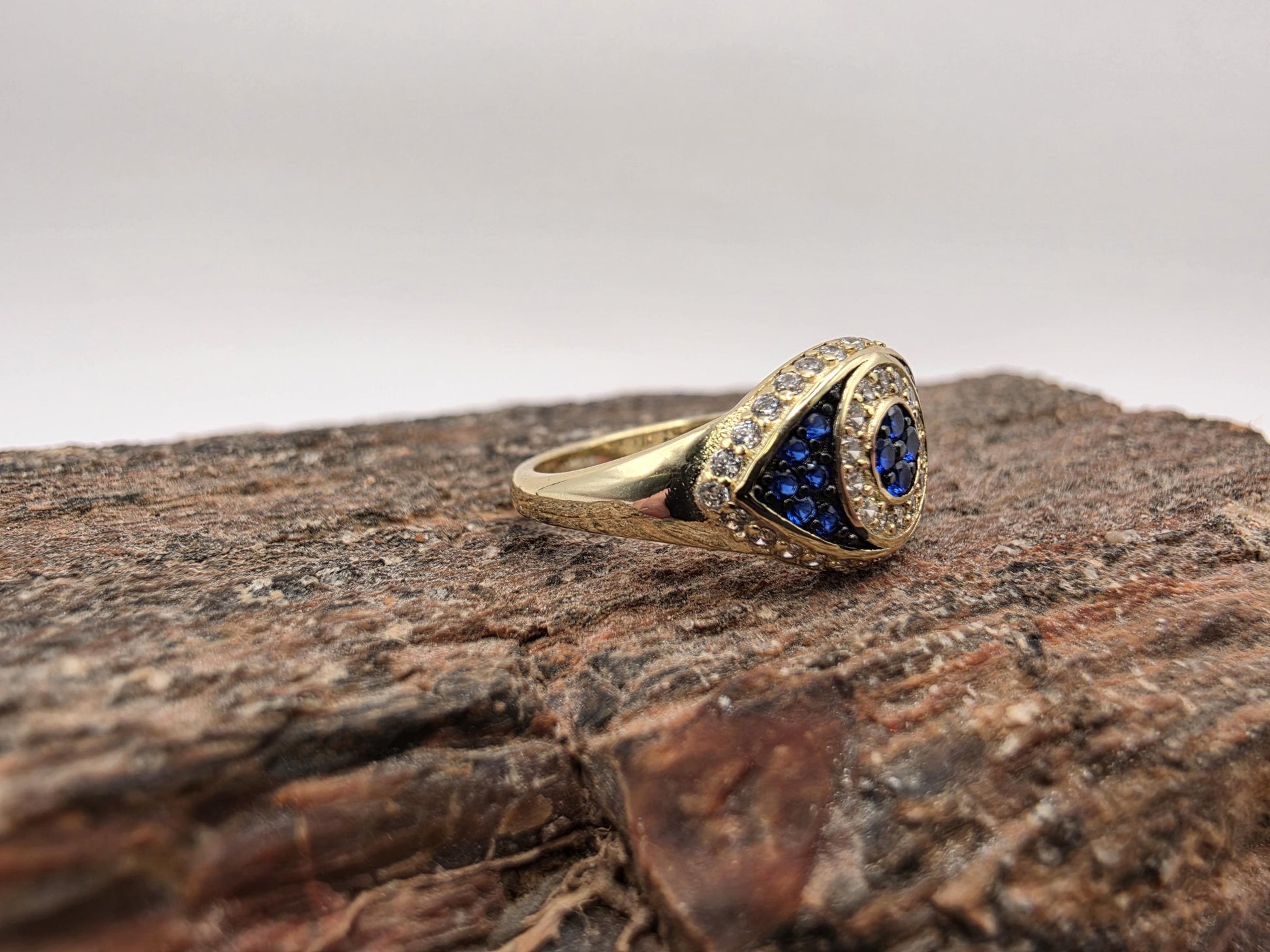 Gold Plated Sterling Silver Evil Eye Ring Size 5 Blue CZ Dome Statement Ring 925 Protection Jewelry Women