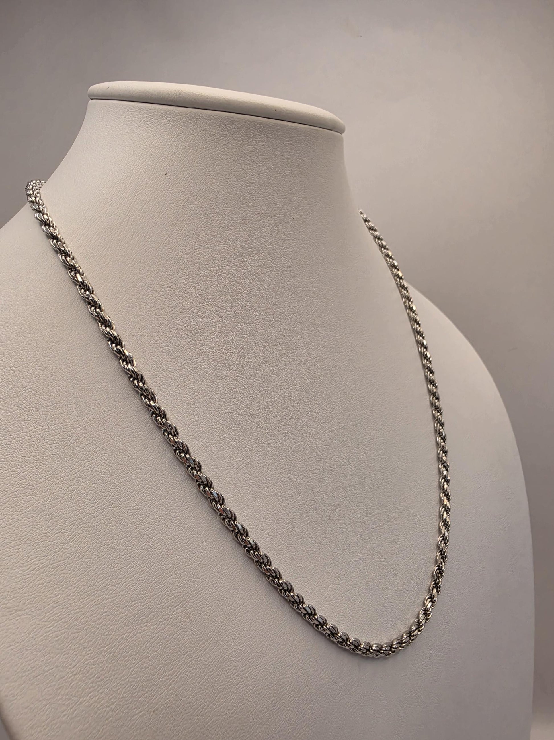 Sterling Silver Rope Chain Necklace | 925 Silver | 20 Inch | 3.2mm | Twisted Rope | Mens Womens Unisex Chain