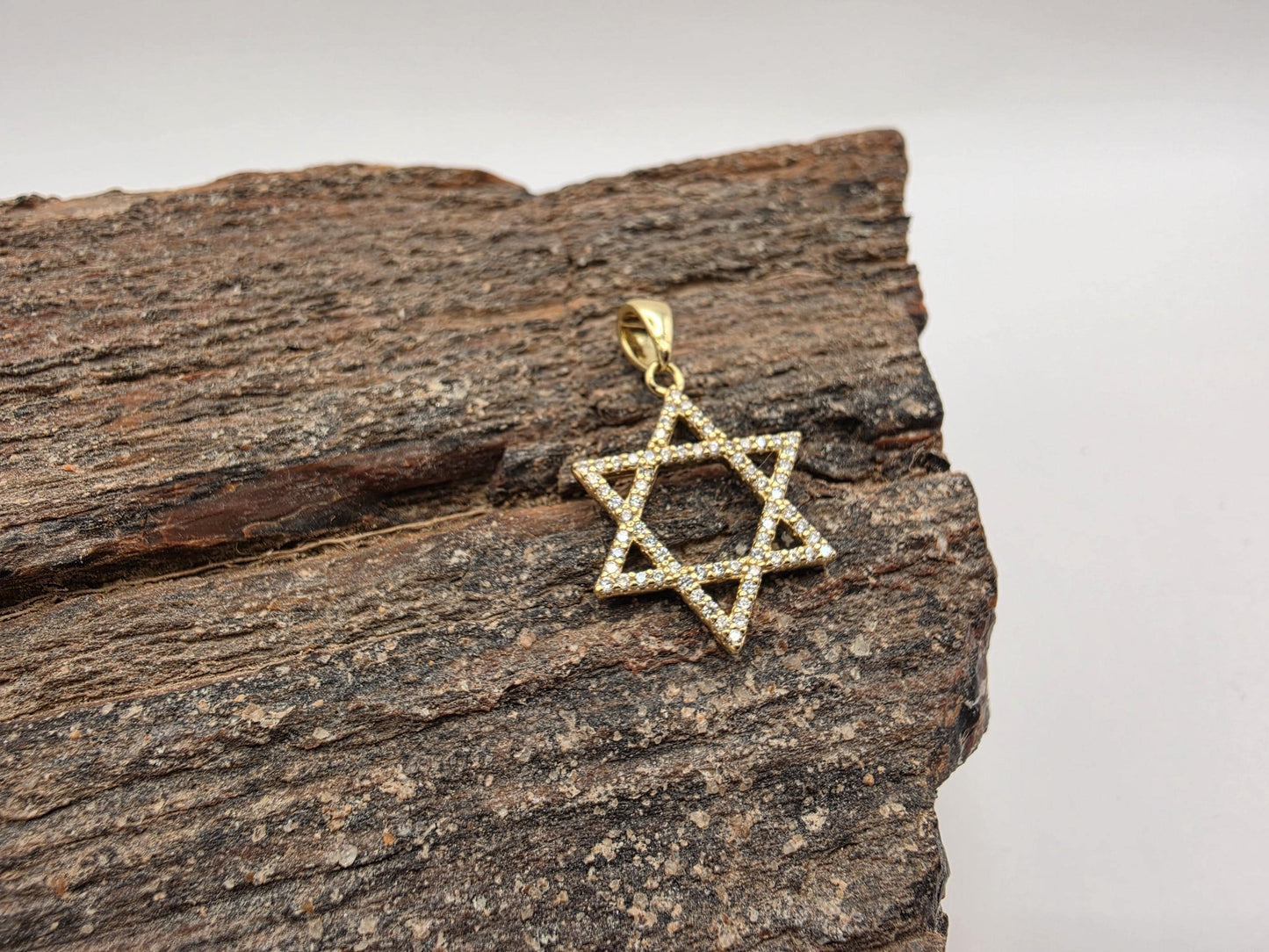 Gold Plated Sterling Silver CZ Star of David Pendant 19mm Open Outline Cubic Zirconia 925 Jewish Jewelry 1.7g