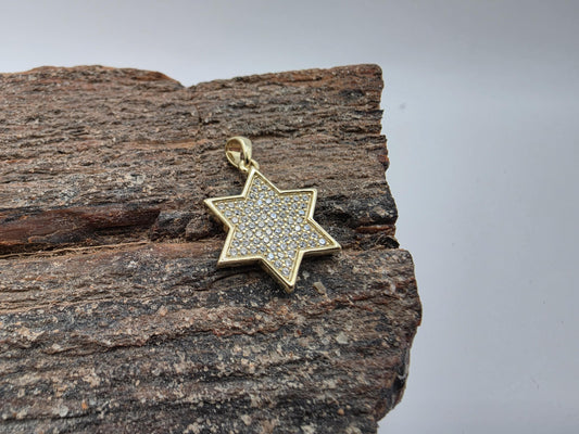 Gold Plated Sterling Silver Pave CZ Star of David Pendant 19mm Solid Iced Out 925 Jewish Jewelry 2g